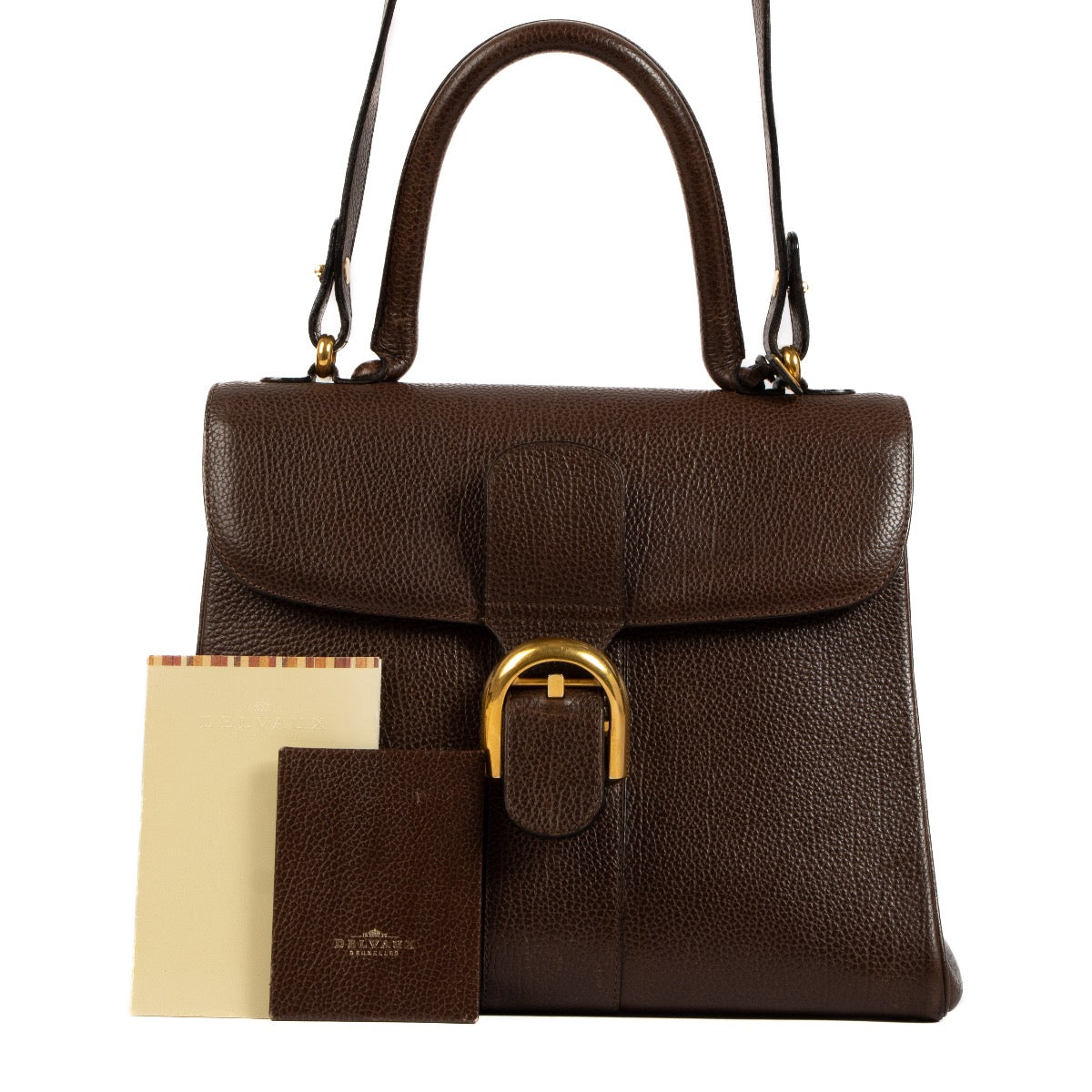 Shop safe online at Labellov in Antwerp, Brussels and Knokke this 100% authentic second hand Delvaux Brown Brillant MM + Strap