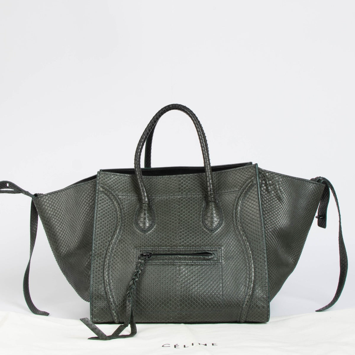 Authentic pre-loved Celine Green Python Medium Phantom Luggage Bag on Labellov.com