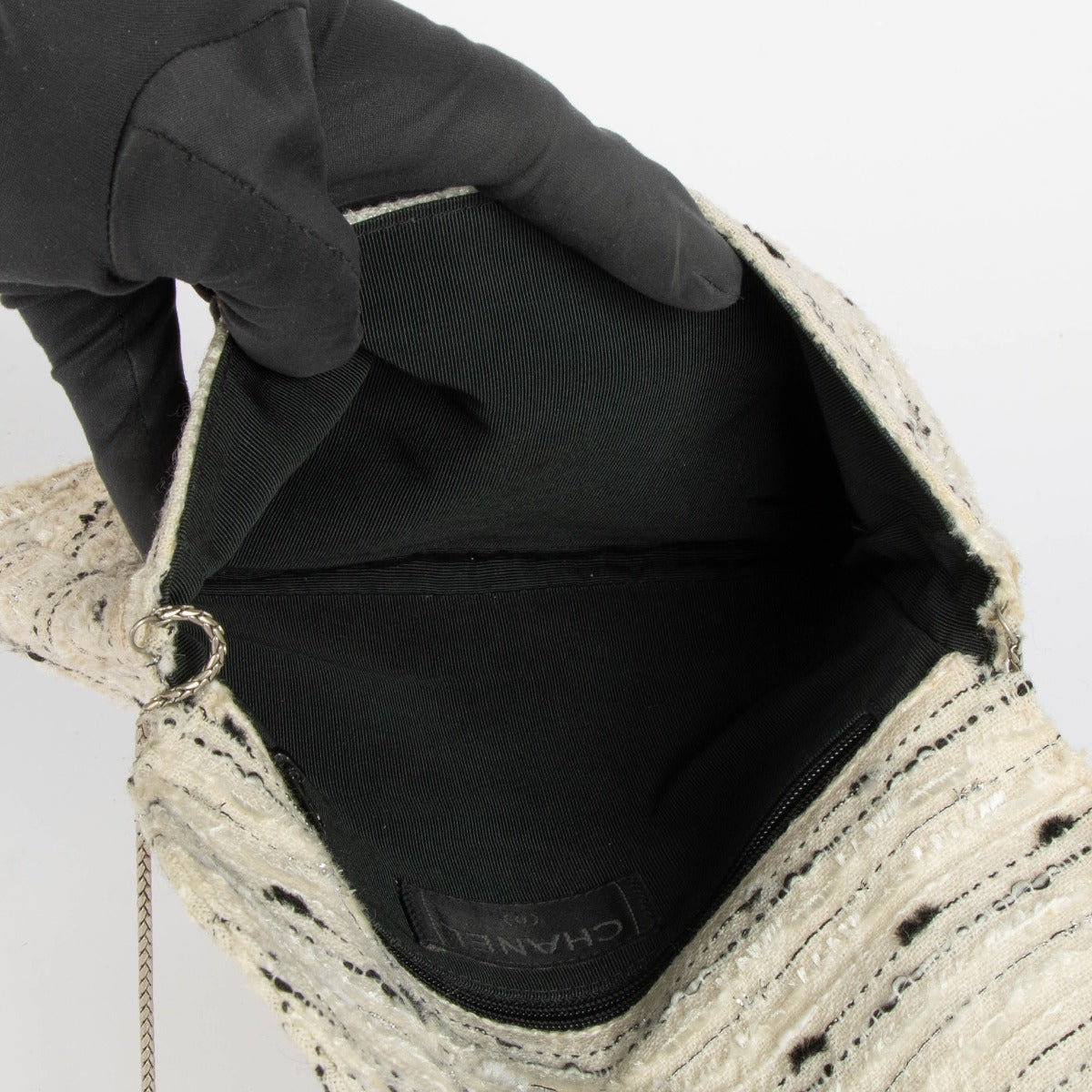 Authentic pre-loved Chanel White Tweed Envelope Crossbody Bag on Labellov.com