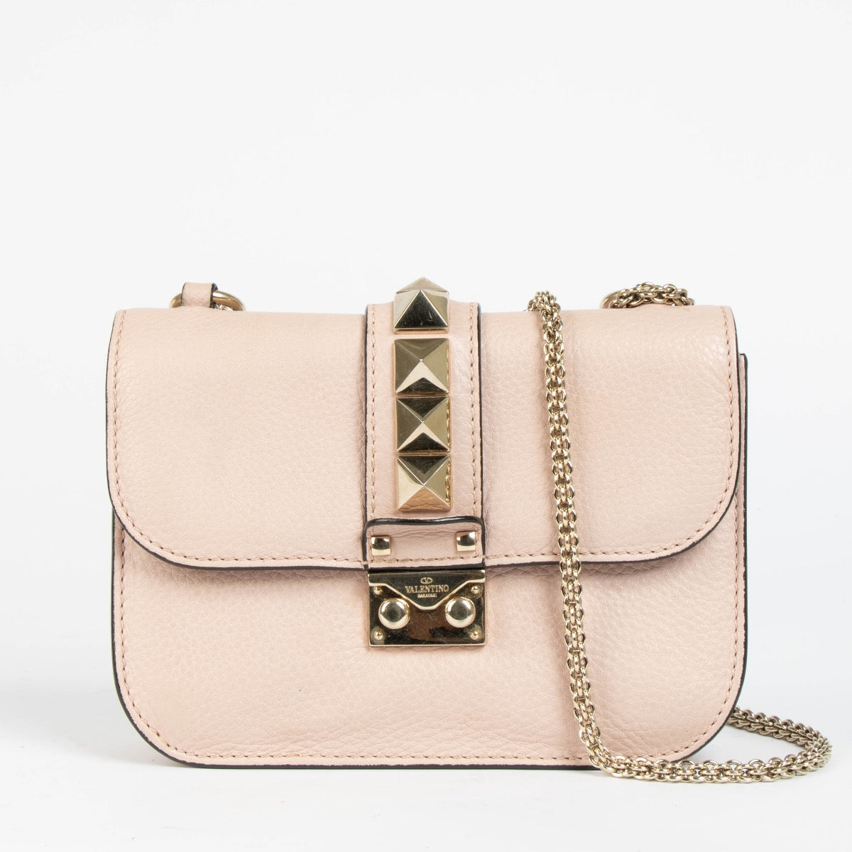 Shop this 100% authentic Valentino Garavani Pink Small Glam Lock Bag at Labellov.com