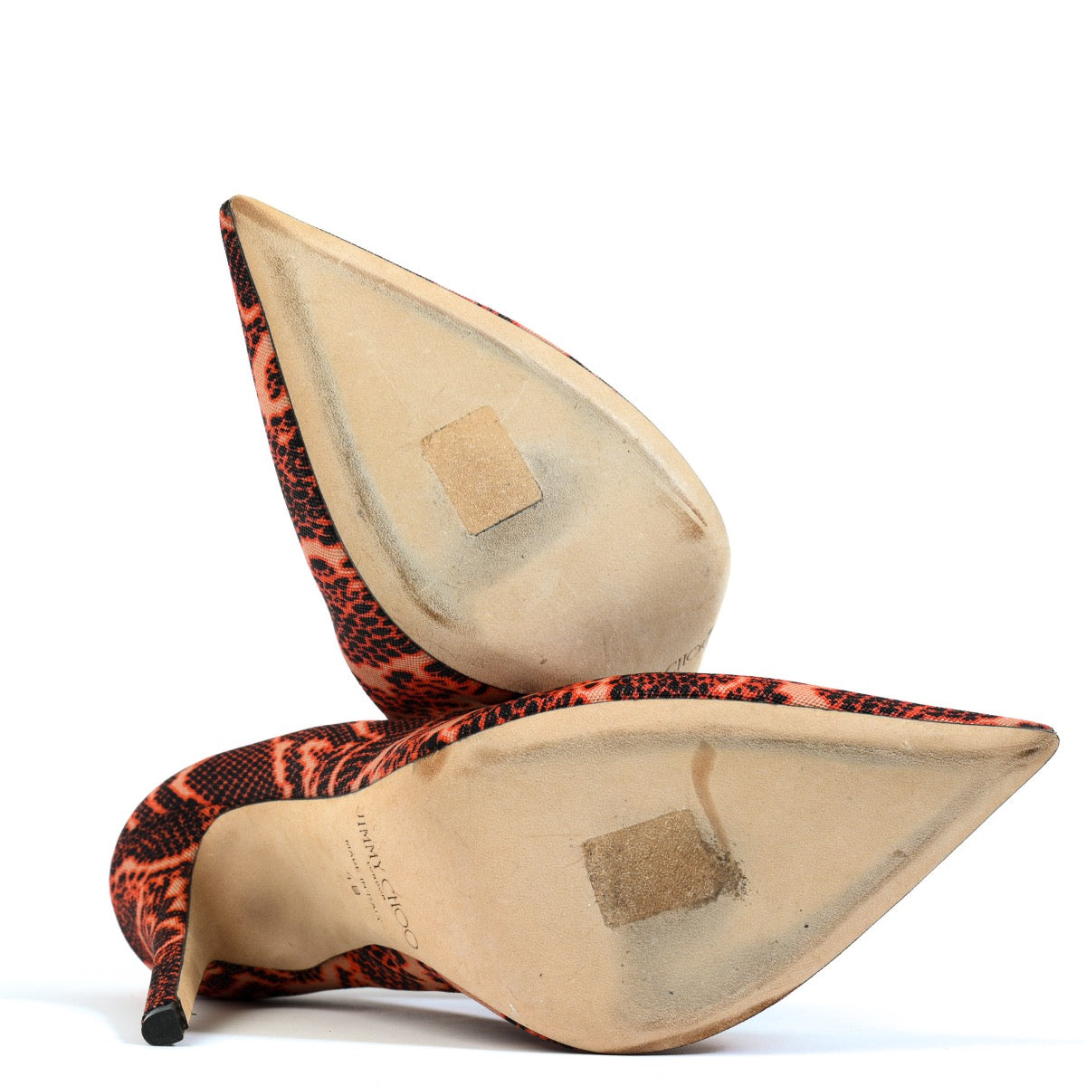 Jimmy Choo Anouk Mandarin Red Mix Heels - Size 40