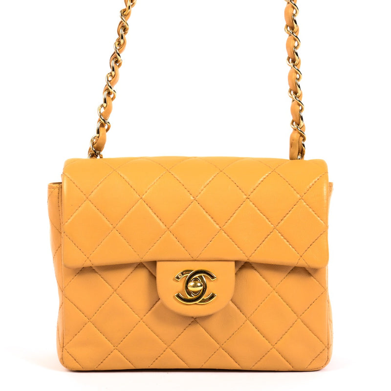 Chanel Vintage Beige Mini Square Classic Flap Bag