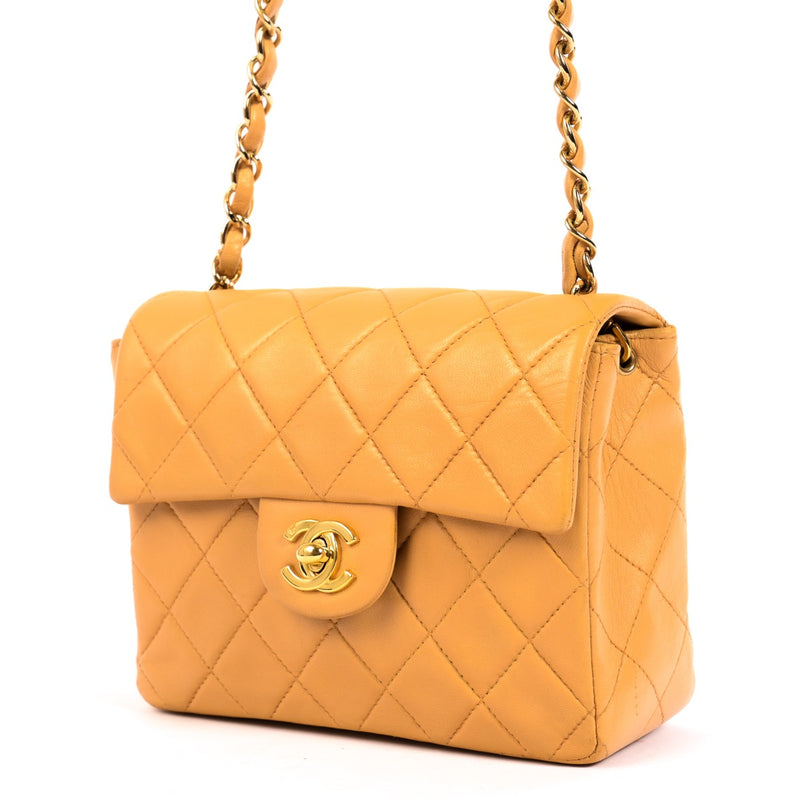 Chanel Vintage Beige Mini Square Classic Flap Bag