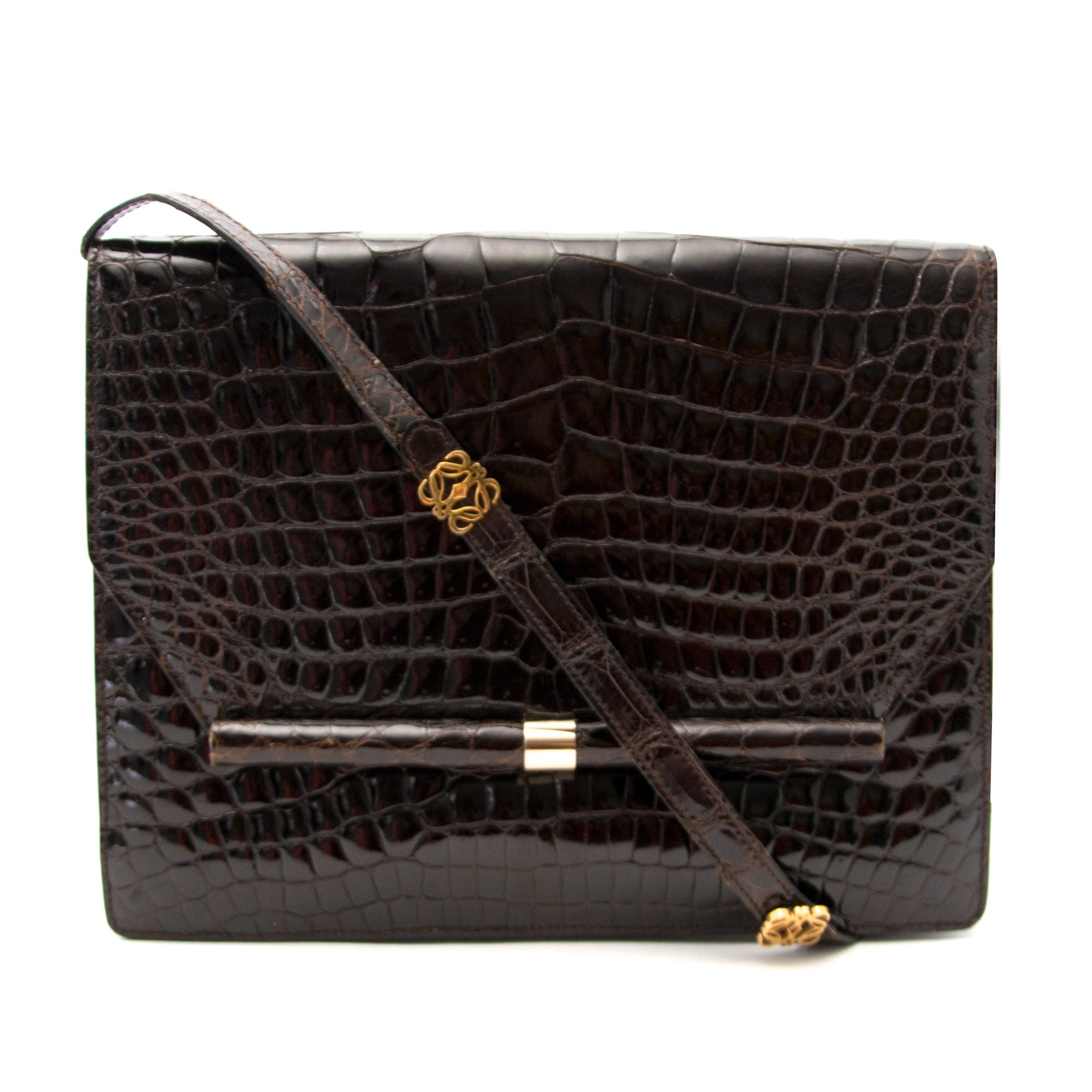 shop safe online your secondhand Vintage Loewe Brown Croco Clutch