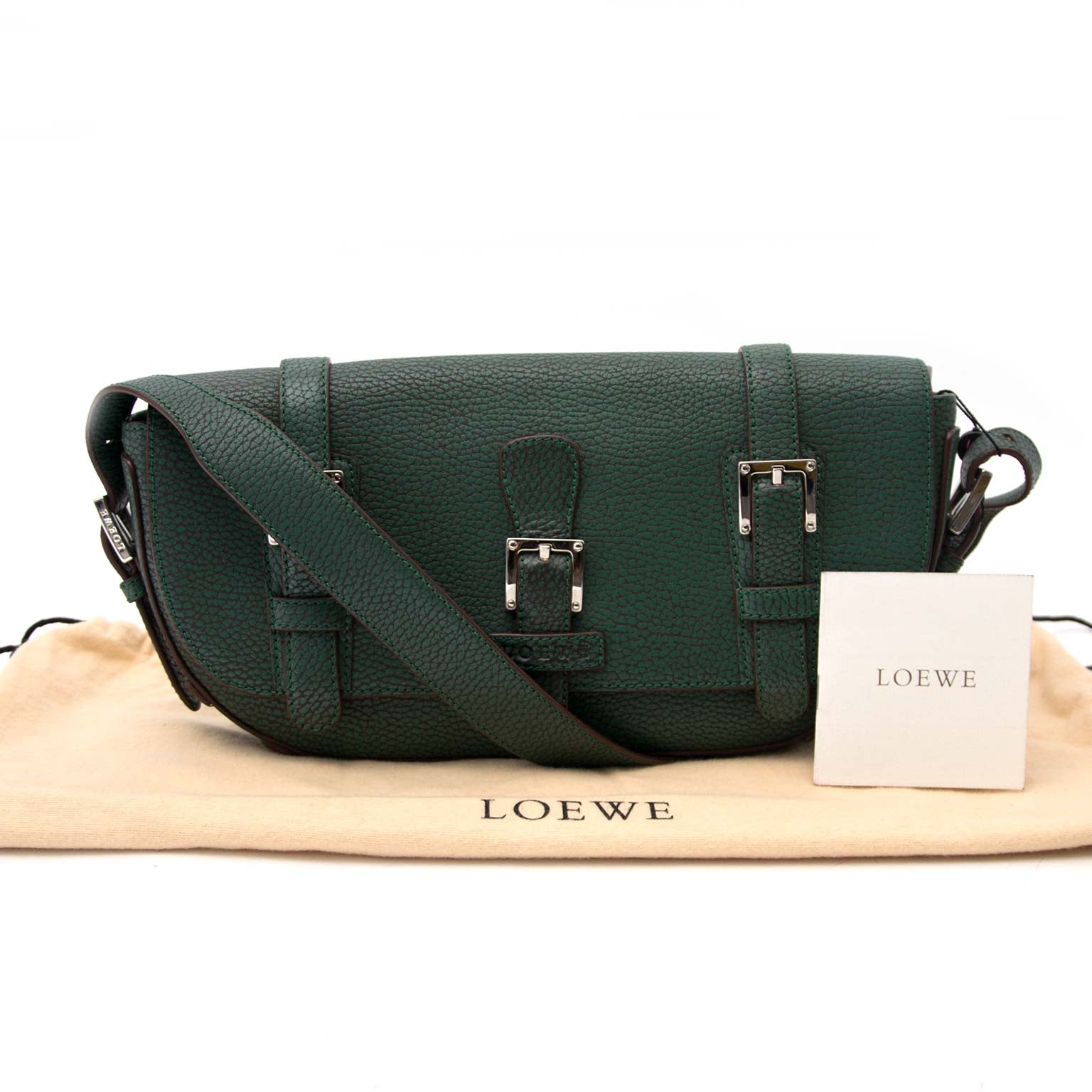 Loewe Donkergroene Leren Schoudertas