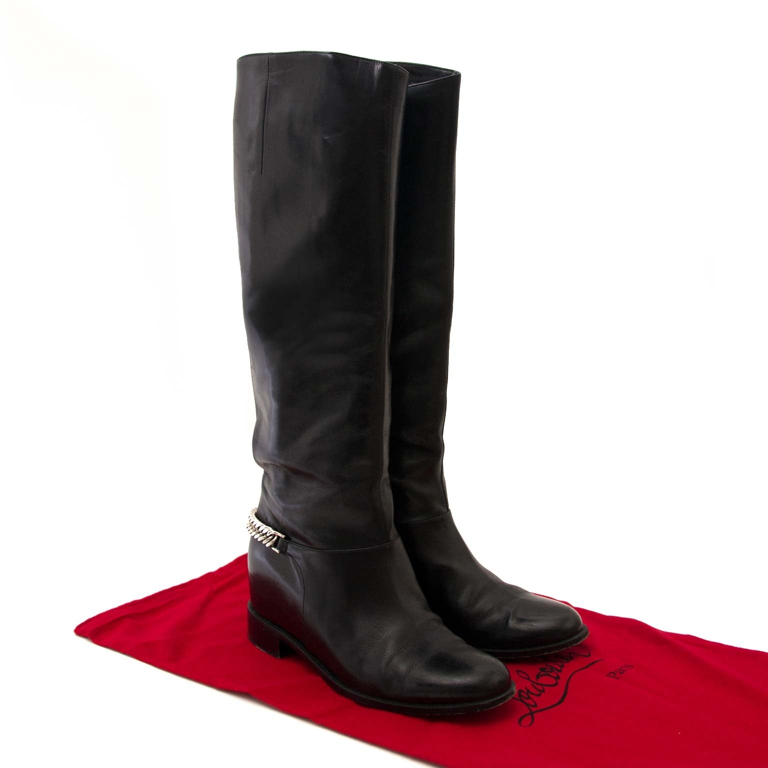 achetez lack Cate Silver Chain Flat Calf Riding Boots - Size 40 en payez secure on lingne