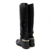 buy lack Cate Silver Chain Flat Calf Riding Boots - Size 40 and pay save online