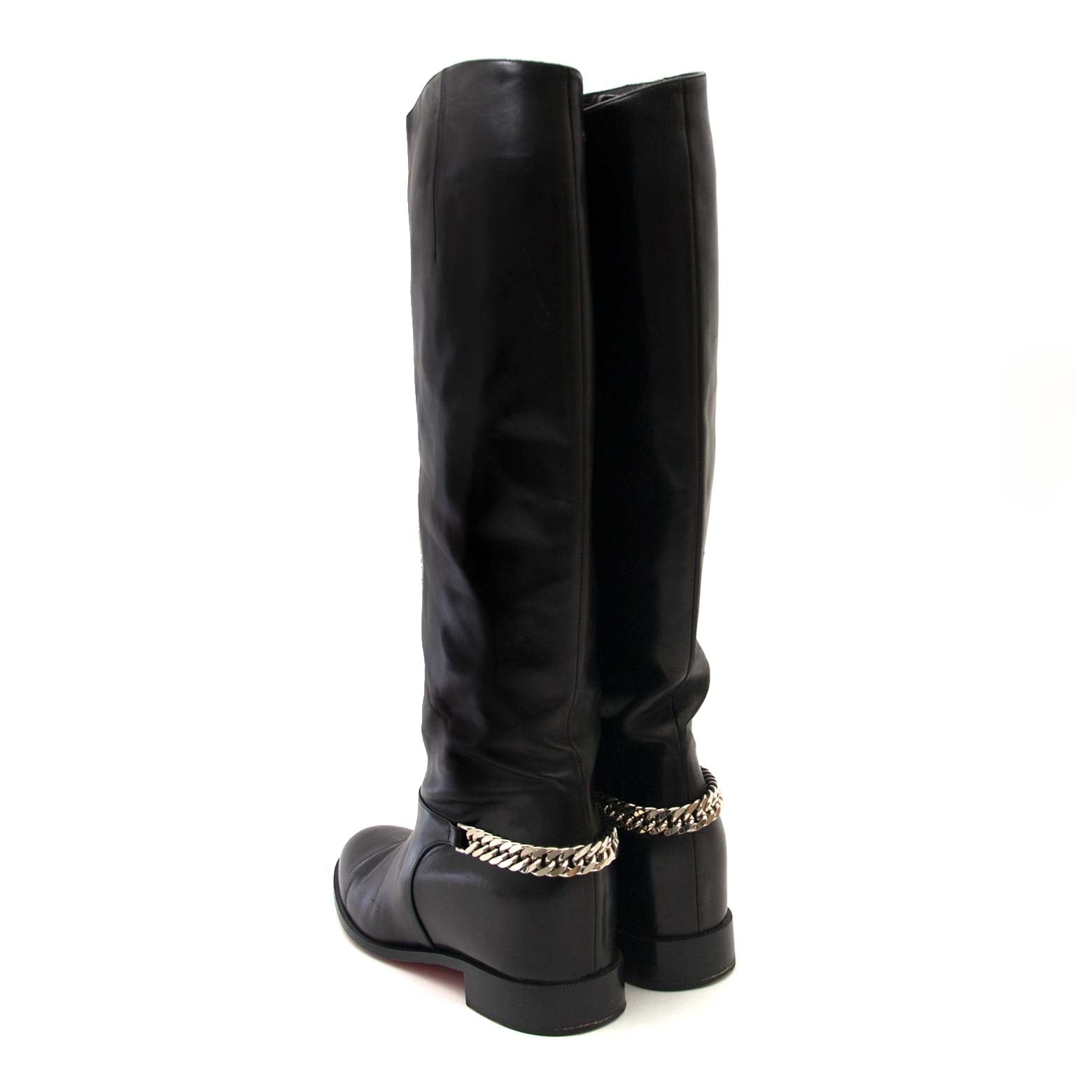 buy lack Cate Silver Chain Flat Calf Riding Boots - Size 40 and pay save online