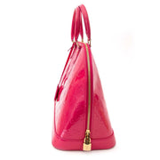 Koop authentieke tweedehands Louis Vuitton Alma bag in een trendy fuchsia kleur (Rose Indien) in vernis met juiste prijs bij LabelLOV. Veilig online shoppen LabelLOV webshop luxe merken winkelen Antwerpen België, mode fashion