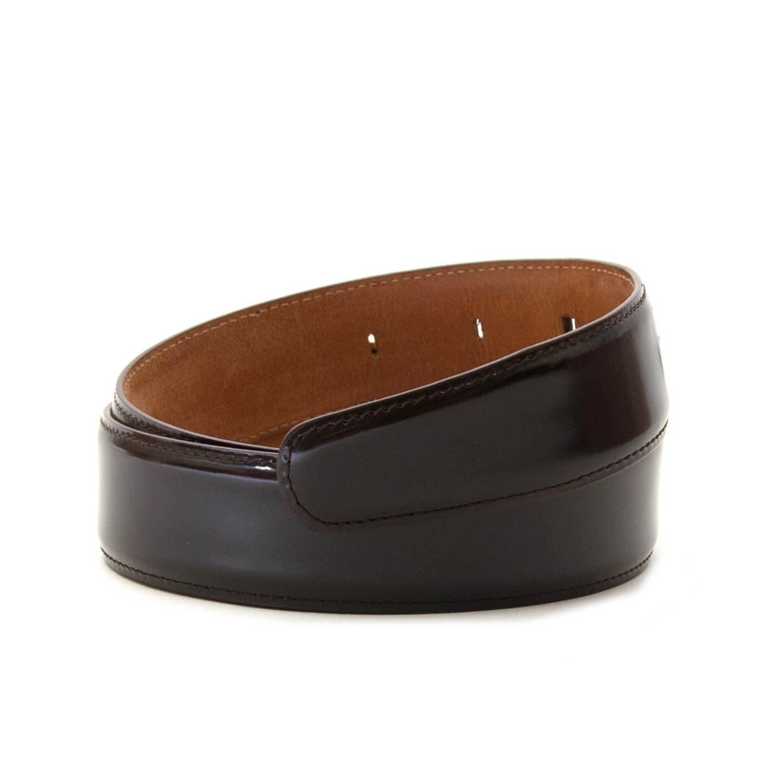 louis vuitton brown patent gold buckle belt now for sale at labellov vintage fashion webshop belgium