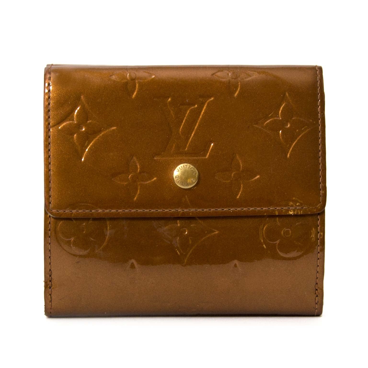 Buy your authentic Louis Vuitton Bronze Vernis Leather Elise Wallet for the best price