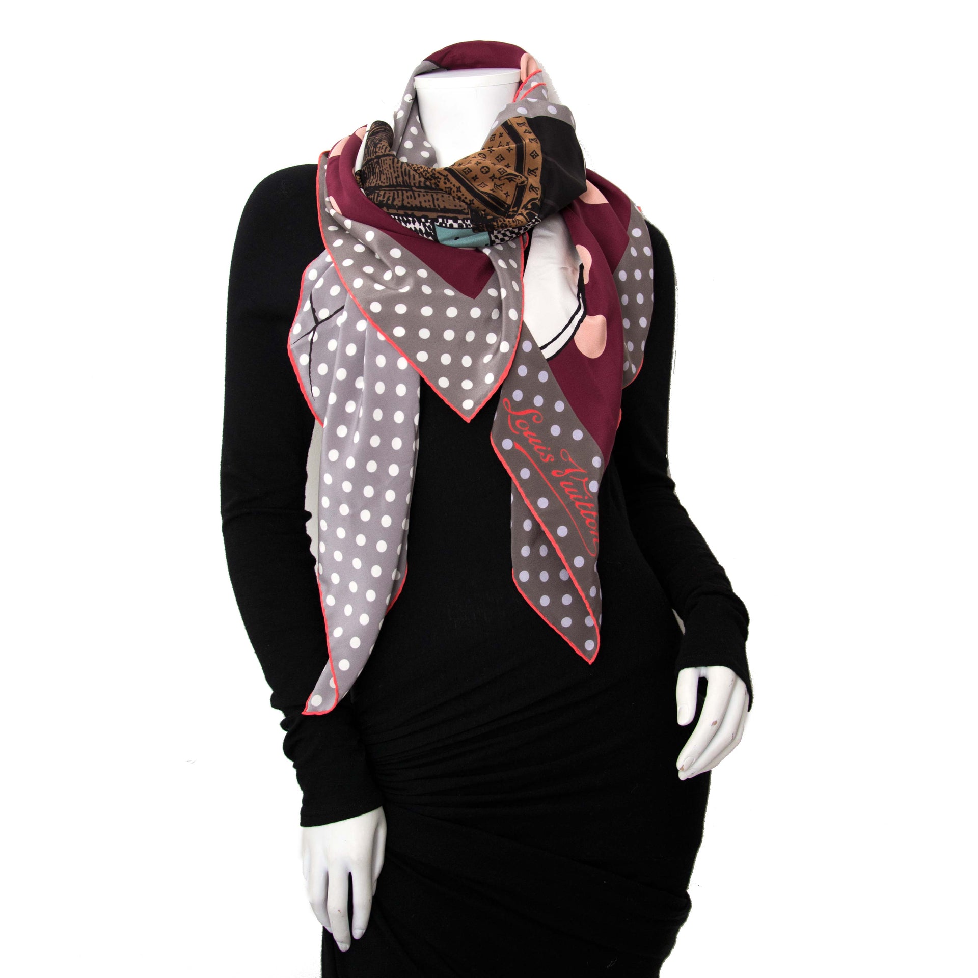 Louis Vuitton Cerise Carre Balloon Dot Silk Scarf
