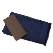 koop online tegen de beste prijs Louis Vuitton Monogram Blue Wool Silk Shawl Scarf