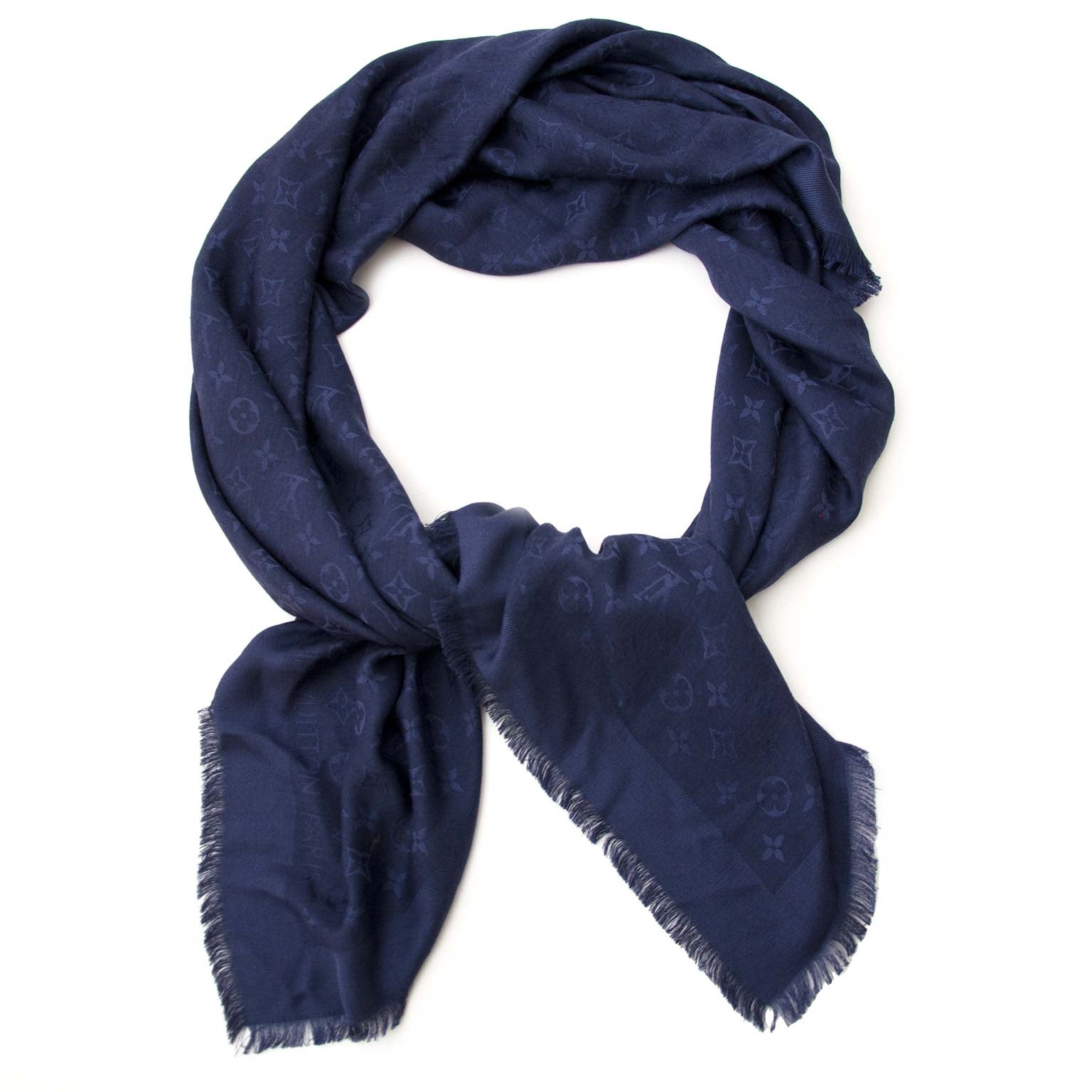 Louis Vuitton Monogram Blue Wool Silk Shawl Scarf