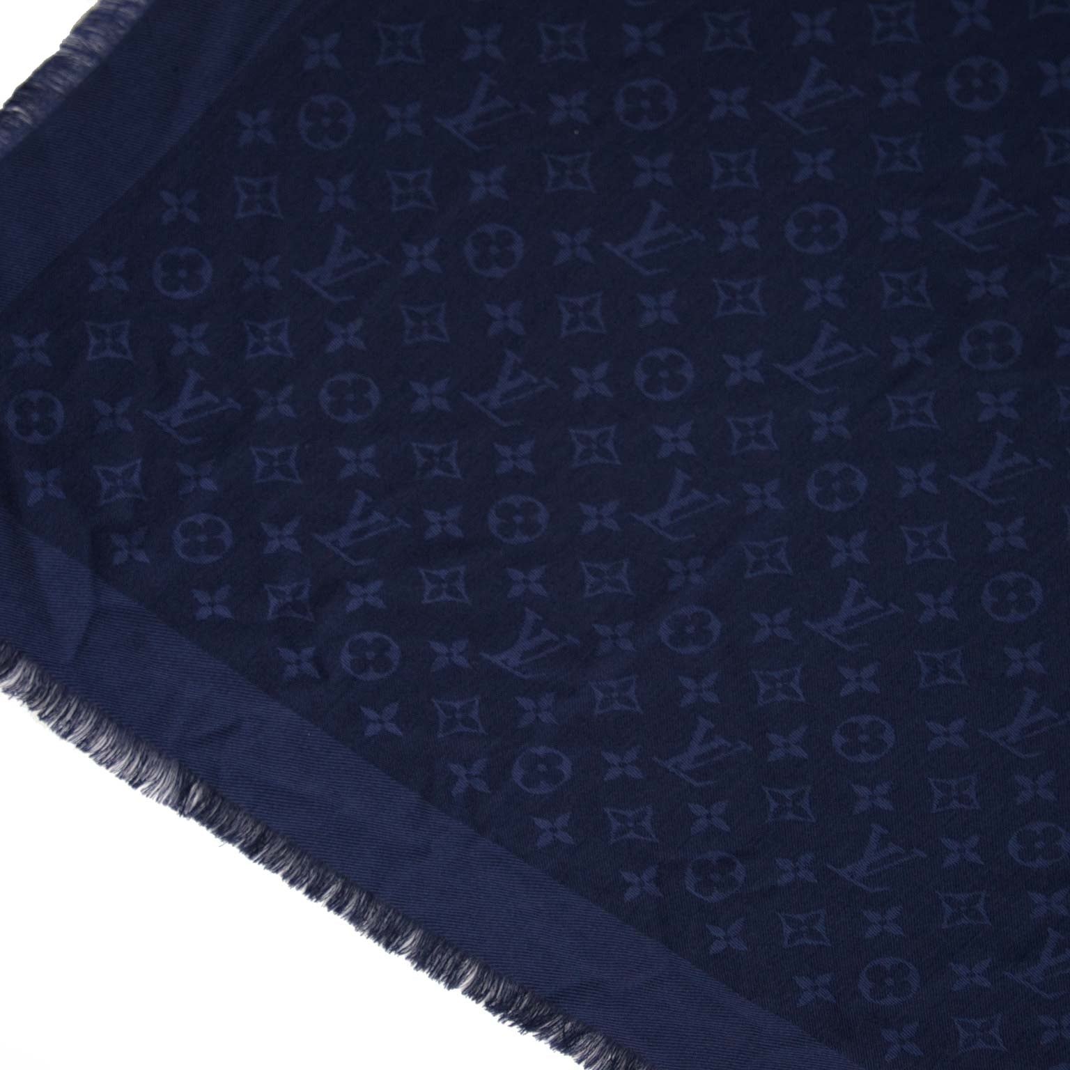 acheter en ligne pour le meilleur prix Louis Vuitton Monogram Blue Wool Silk Shawl Scarf