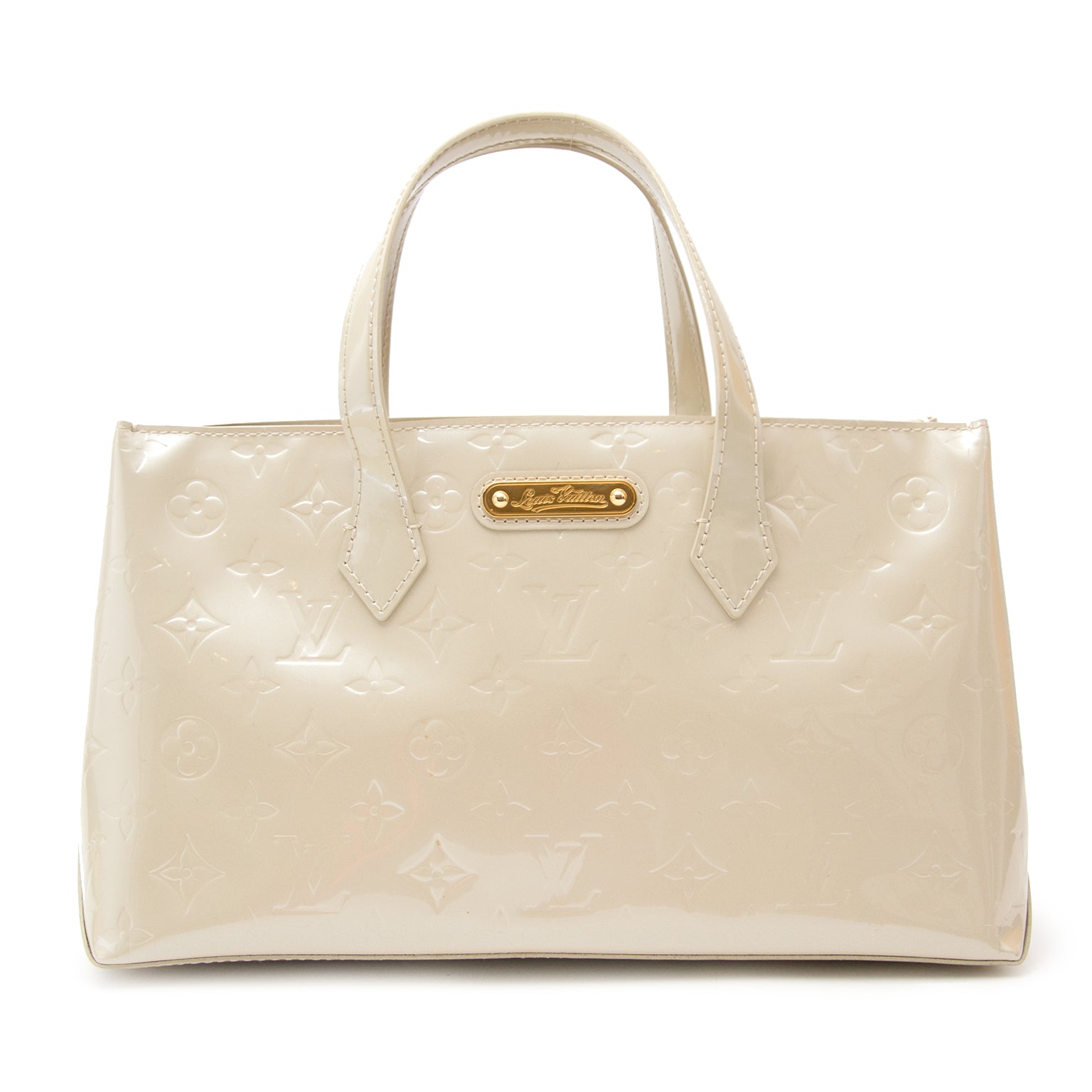 Louis Vuitton Monogram Vernis Wilshire Boulevard Blanc Corail Top Handle Bag is now online at labellov.com for the best price.