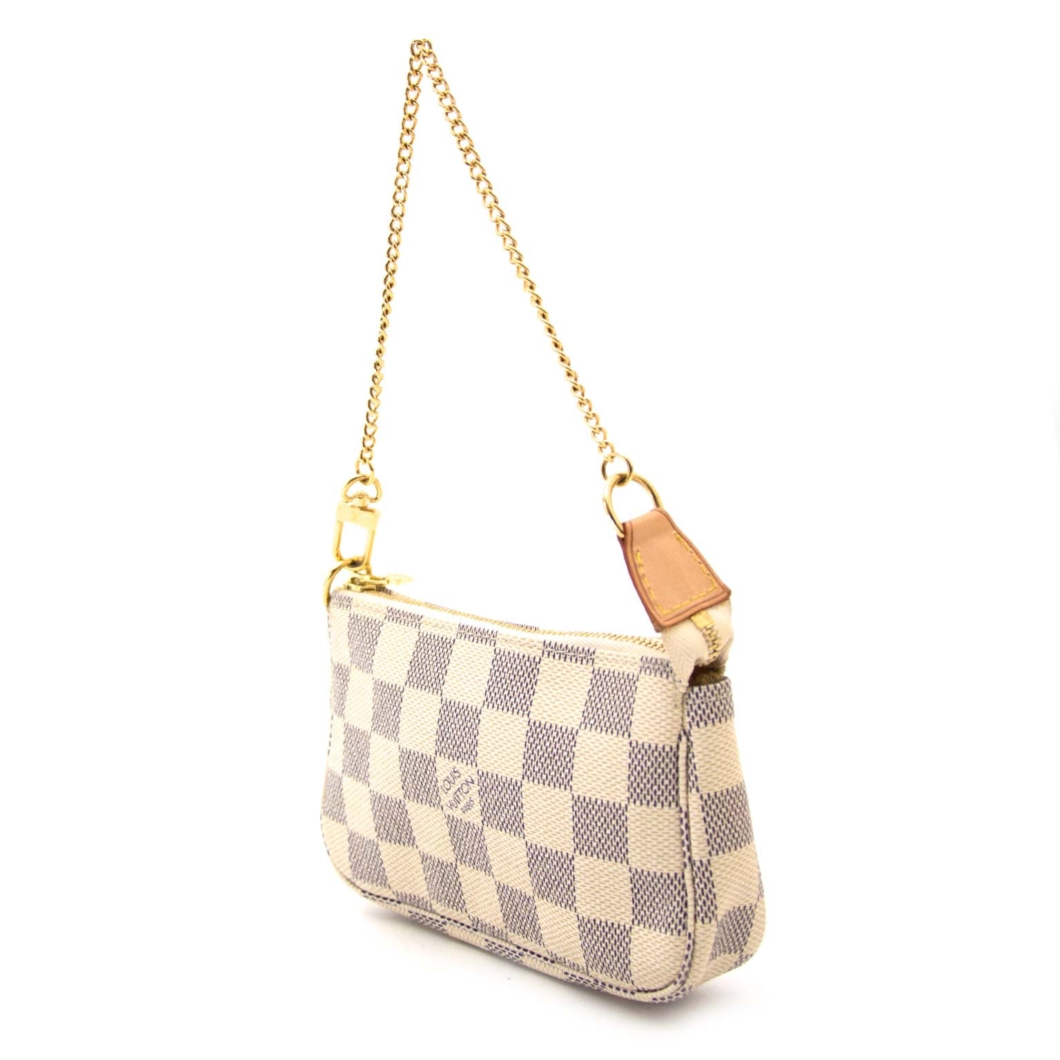 Louis Vuitton Damier Azur Mini Pochette Bag 'Buy authentic secondhand Louis Vuitton pochettes at the right price at LabelLOV, safe and secure online shopping. Koop authentieke tweedehands Louis Vuitton tasjes aan de juiste prijs bij LabelLOV.'
