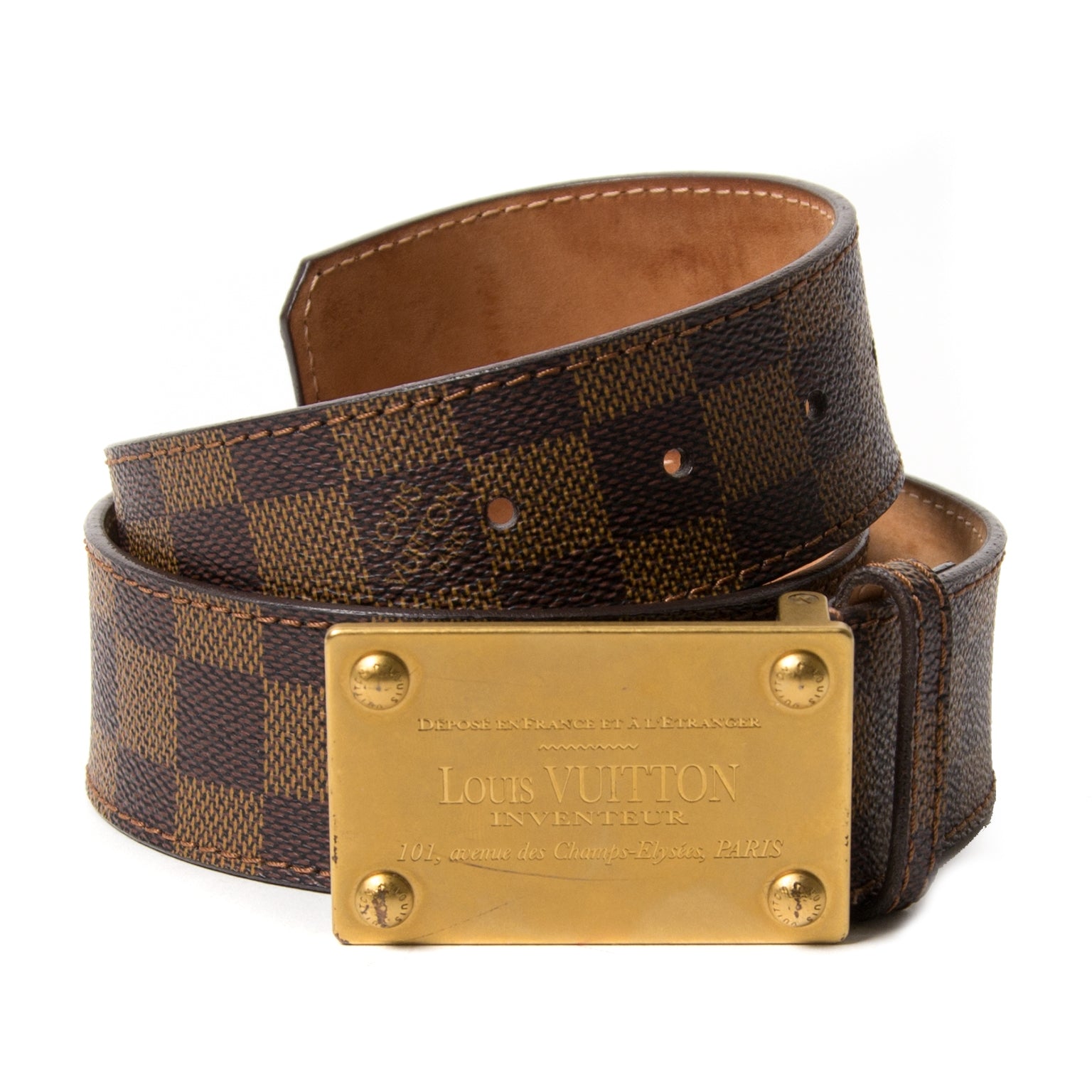 koop Louis Vuitton Damier Ebene Inventeur Belt - Size 80 bij labellov en betaal veilig online