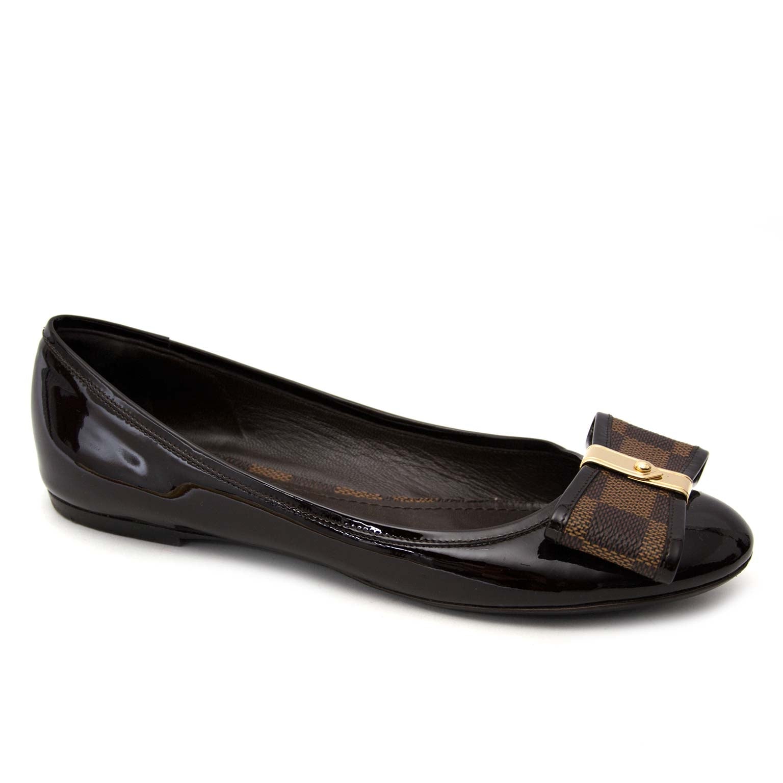 Koop uw authentieke Louis Vuitton Damier Ebene Patent Valentine Ballerina Flats - size 37