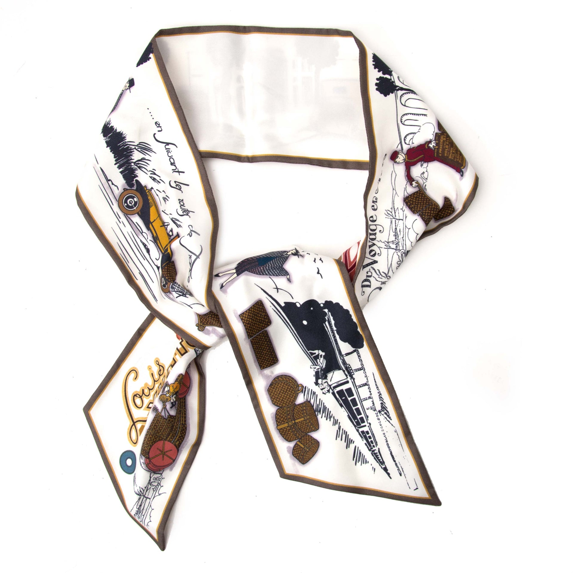 Louis Vuitton Silk Twilly Scarf 'Du Voyage en Auto'