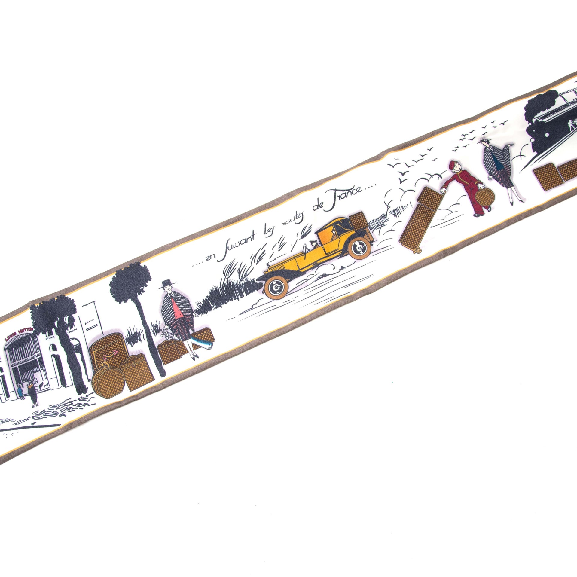 Bent u op zoek naar een authentieke Louis Vuitton Silk Scarf 'Du Voyage en Auto' ?