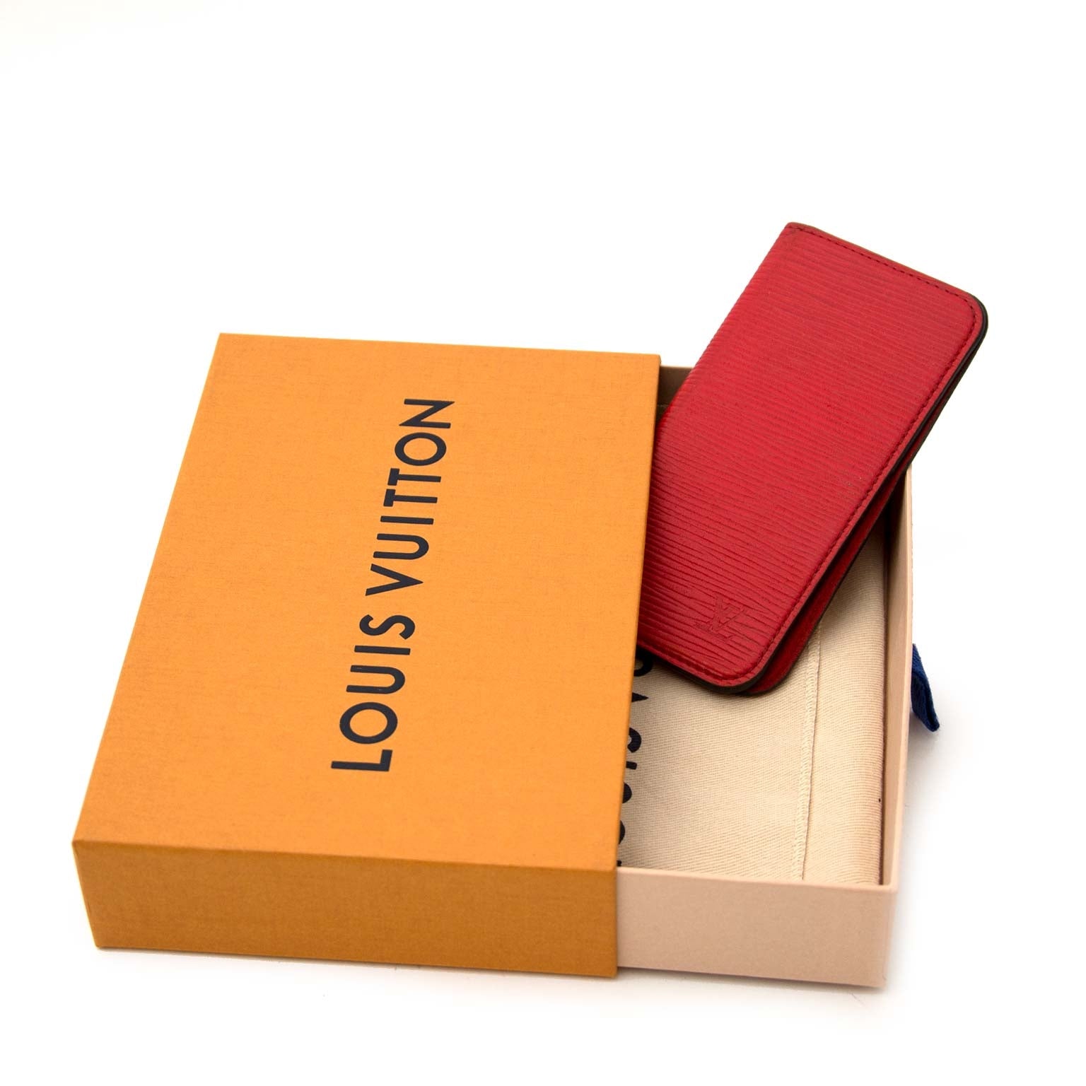 koop online jou tweedehands Louis Vuitton Clery Epi Coquelicot + Strap + iPhone Case