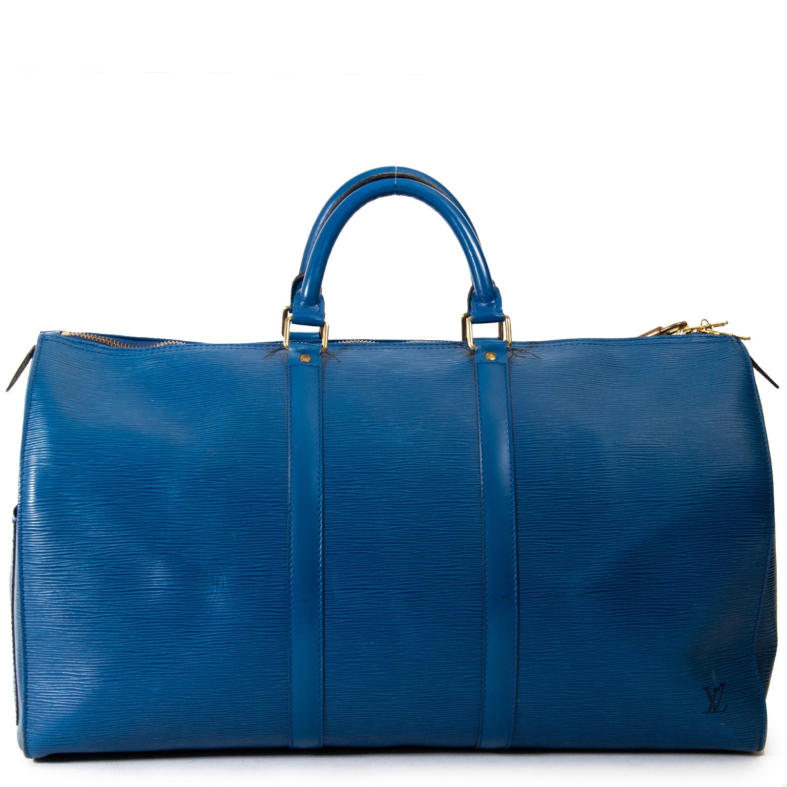 Louis Vuitton Petrol Blue Epi Leather Keepall for the best price available at Labellov secondhand designer luxury webshop