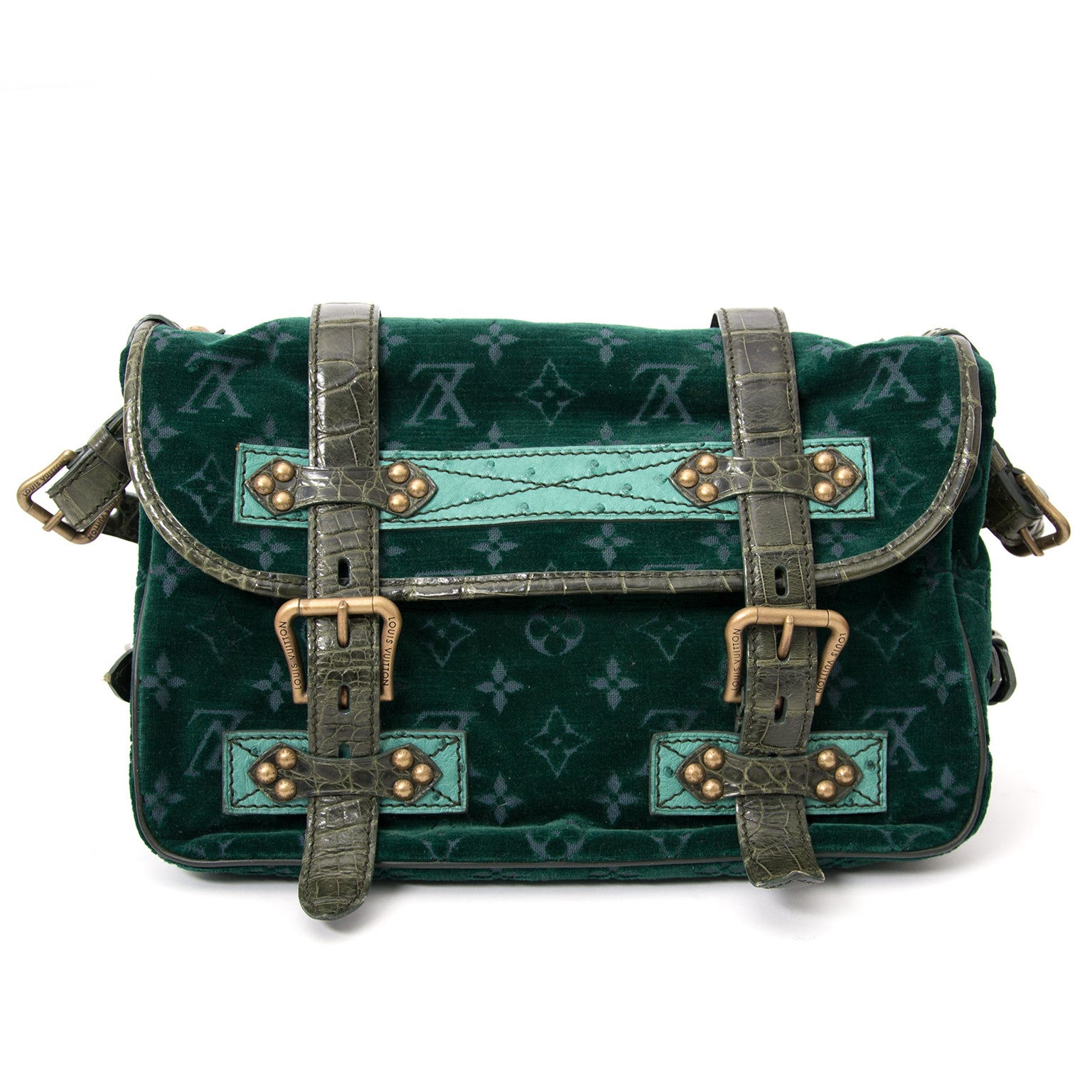 acheter enligne pour le meilleur prix Louis Vuitton Limited Edition Green Monogram Velour Clyde Mon Bag