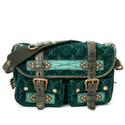 shop safe online at the best price Louis Vuitton Limited Edition Green Monogram Velour Clyde Mon Bag