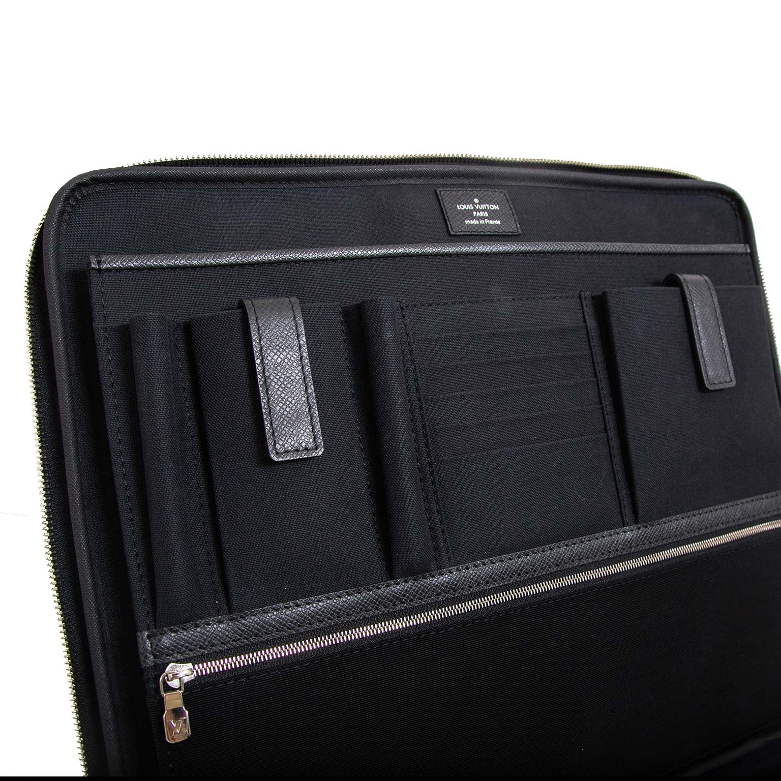 louis vuitton black taiga leather odessa computer case bag now for sale at labellov vintage fashion webshop belgium