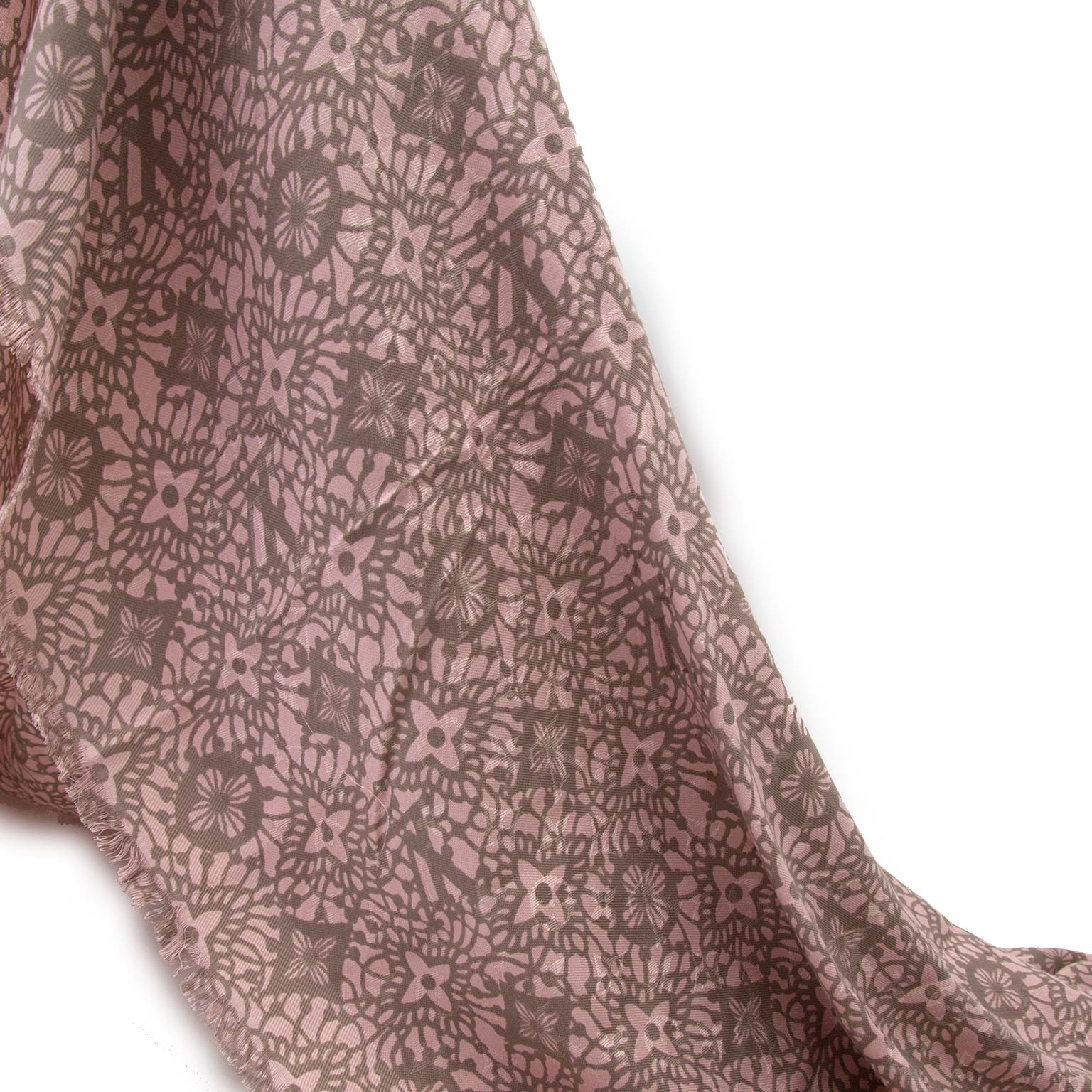 shop safe online Louis Vuitton monogram shawl rose poudre floral fringed