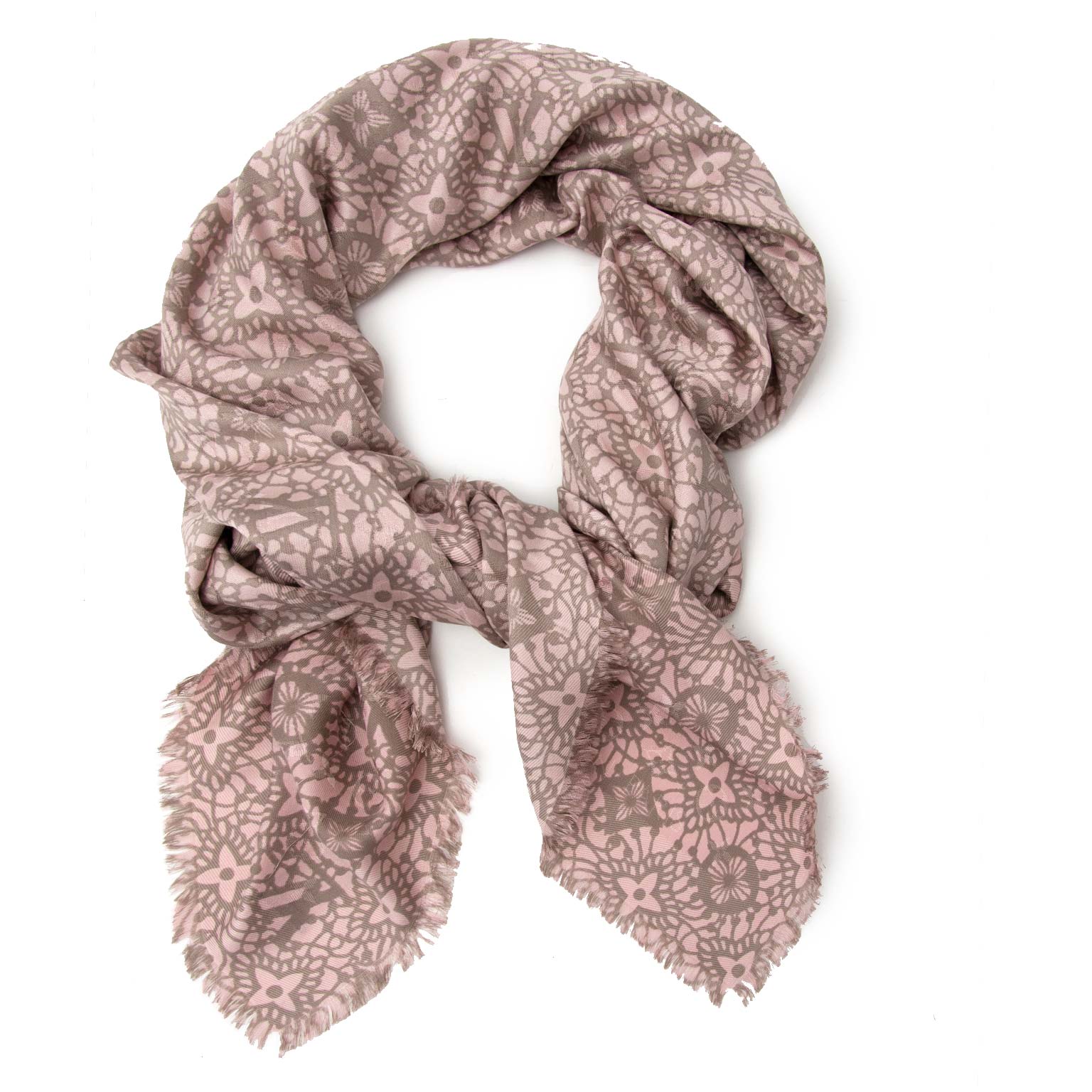 koop veilig online aan de beste prijs Louis Vuitton monogram shawl rose poudre floral fringed