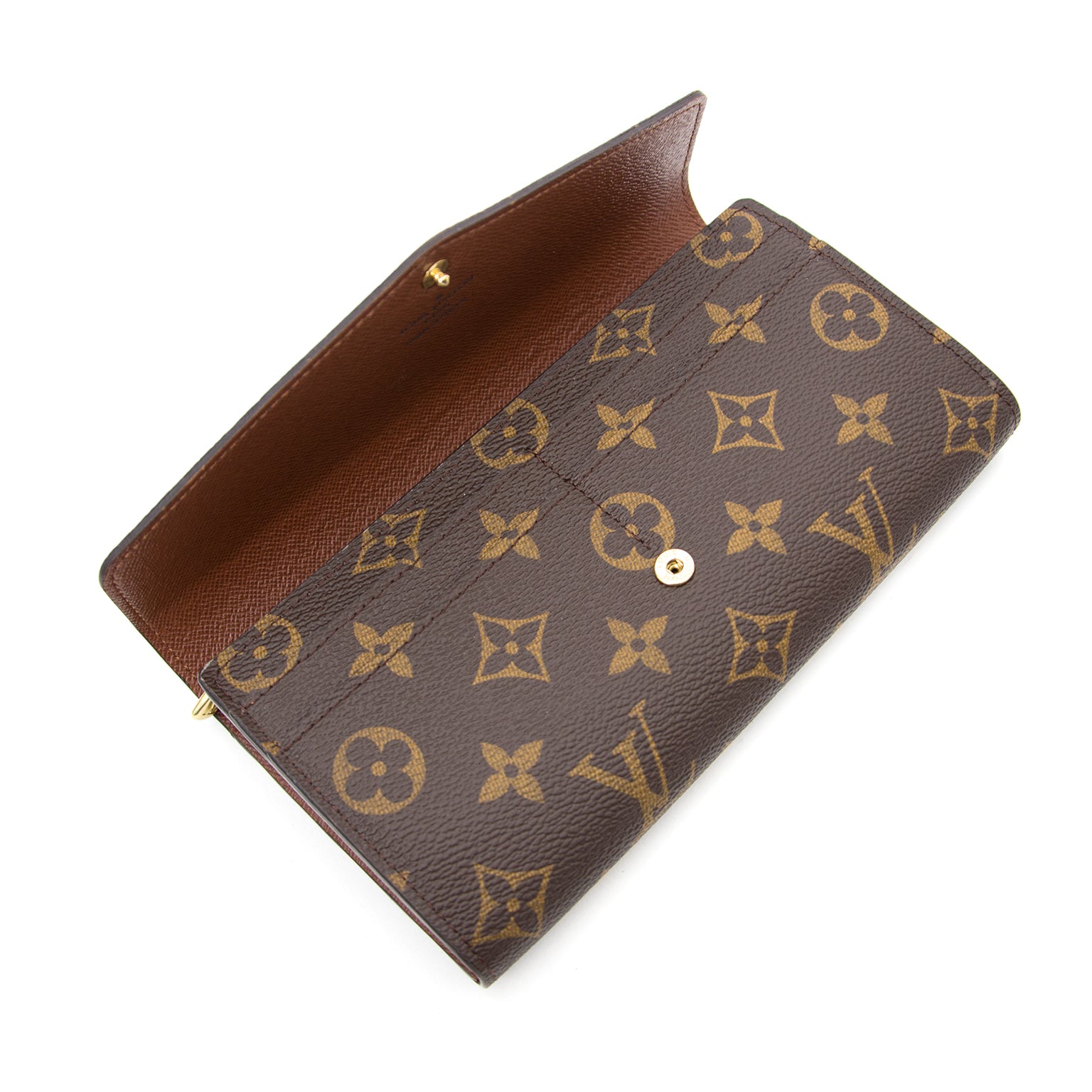 koop veilig online tweedehands designer Louis Vuitton Sarah Wallet Monogram