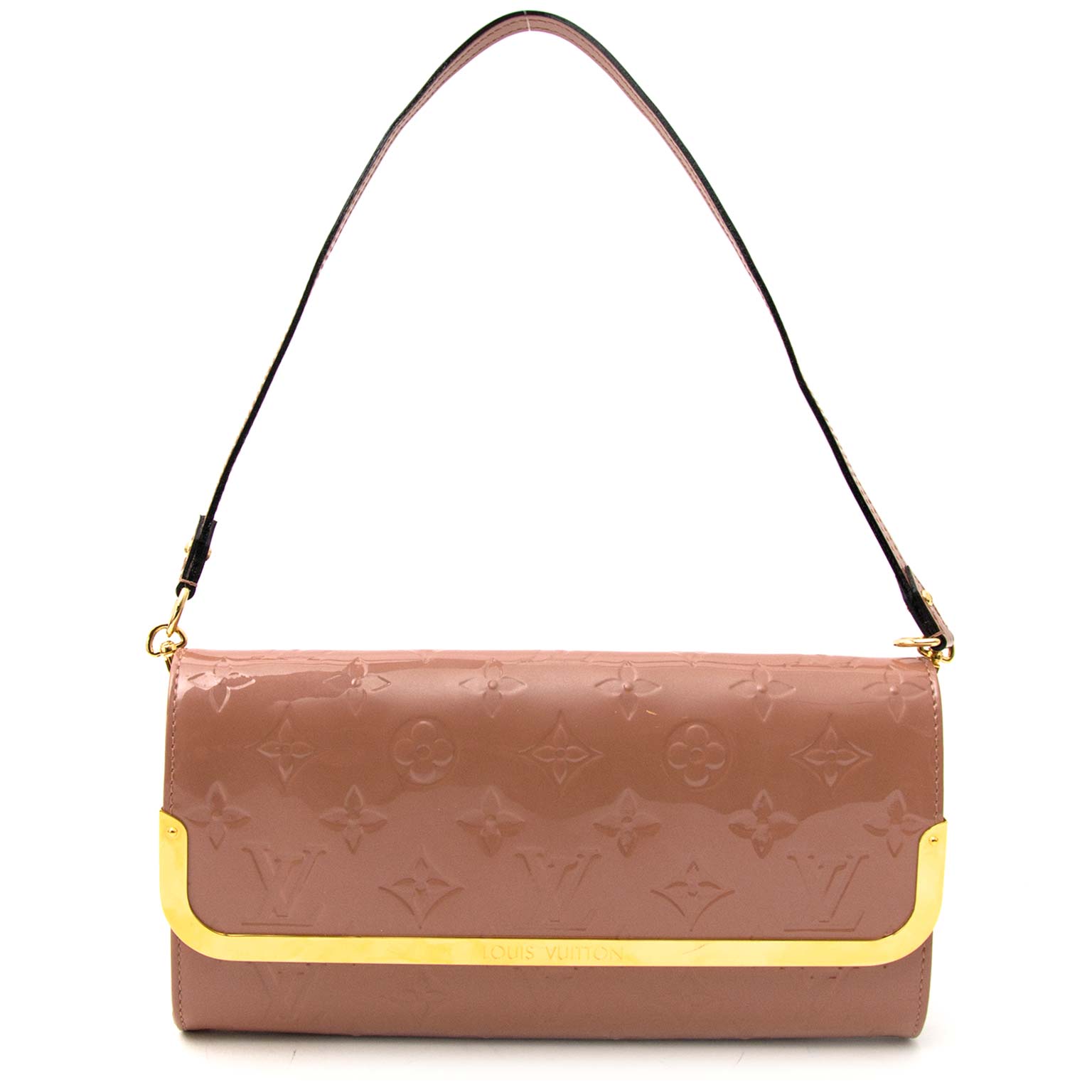 Authentic Louis Vuitton Rose Velours Monogram Vernis Rossmore Shoulder Bag