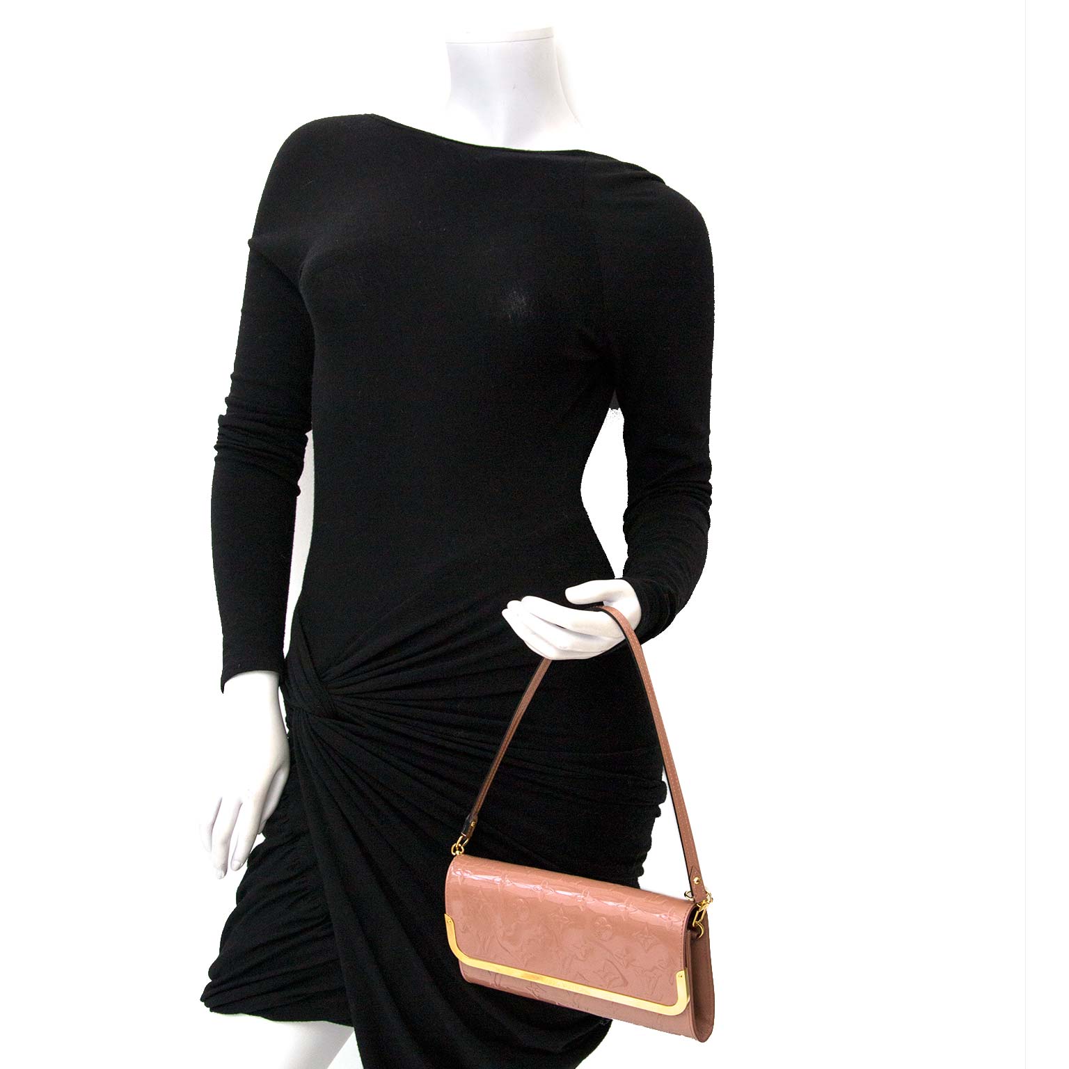 Buy your authentic Louis Vuitton Rose Velours Monogram Vernis Rossmore Shoulder Bag