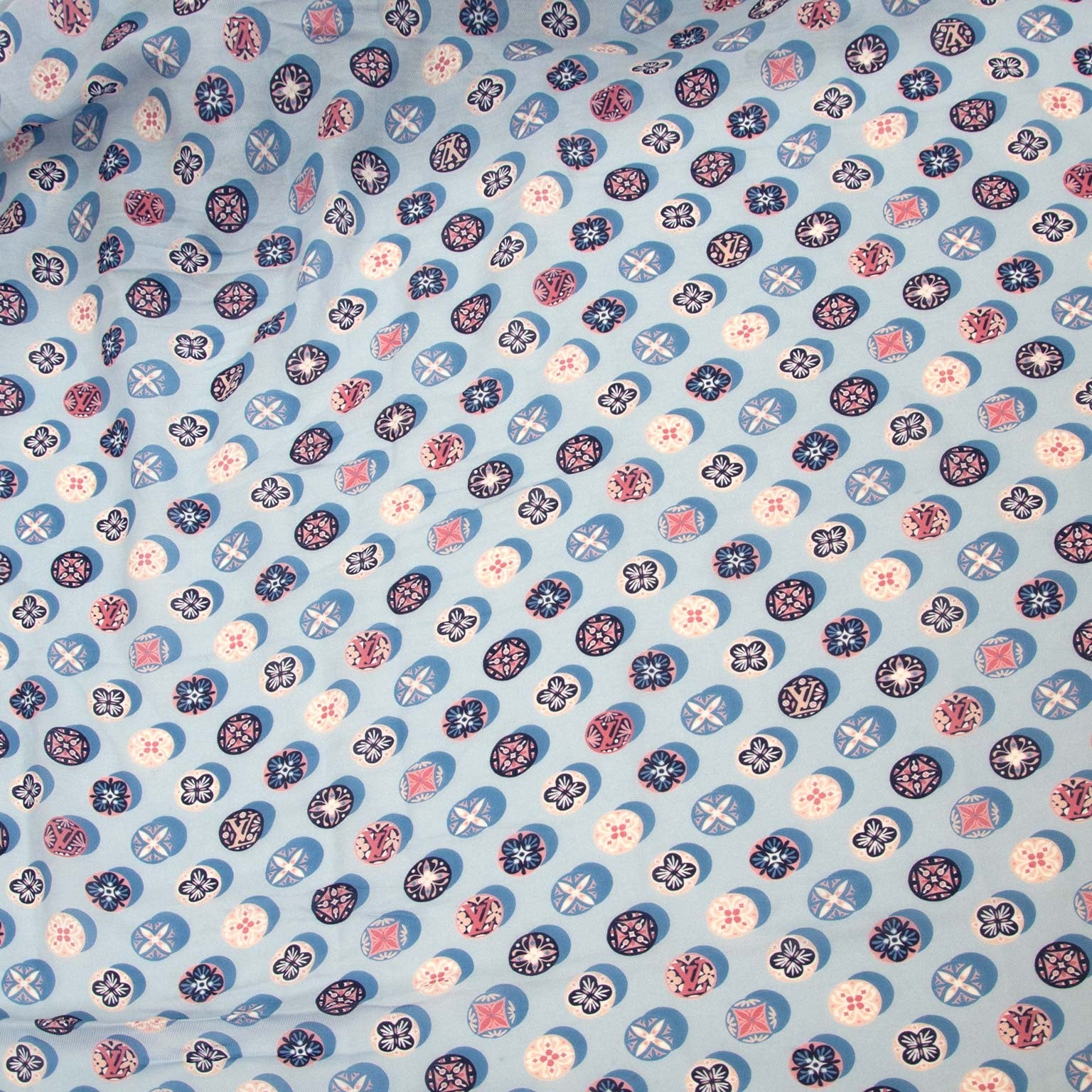 louis vuitton cotton and silk blue monogram flower scarf now for sale at labellov vintage fashion webshop belgium
