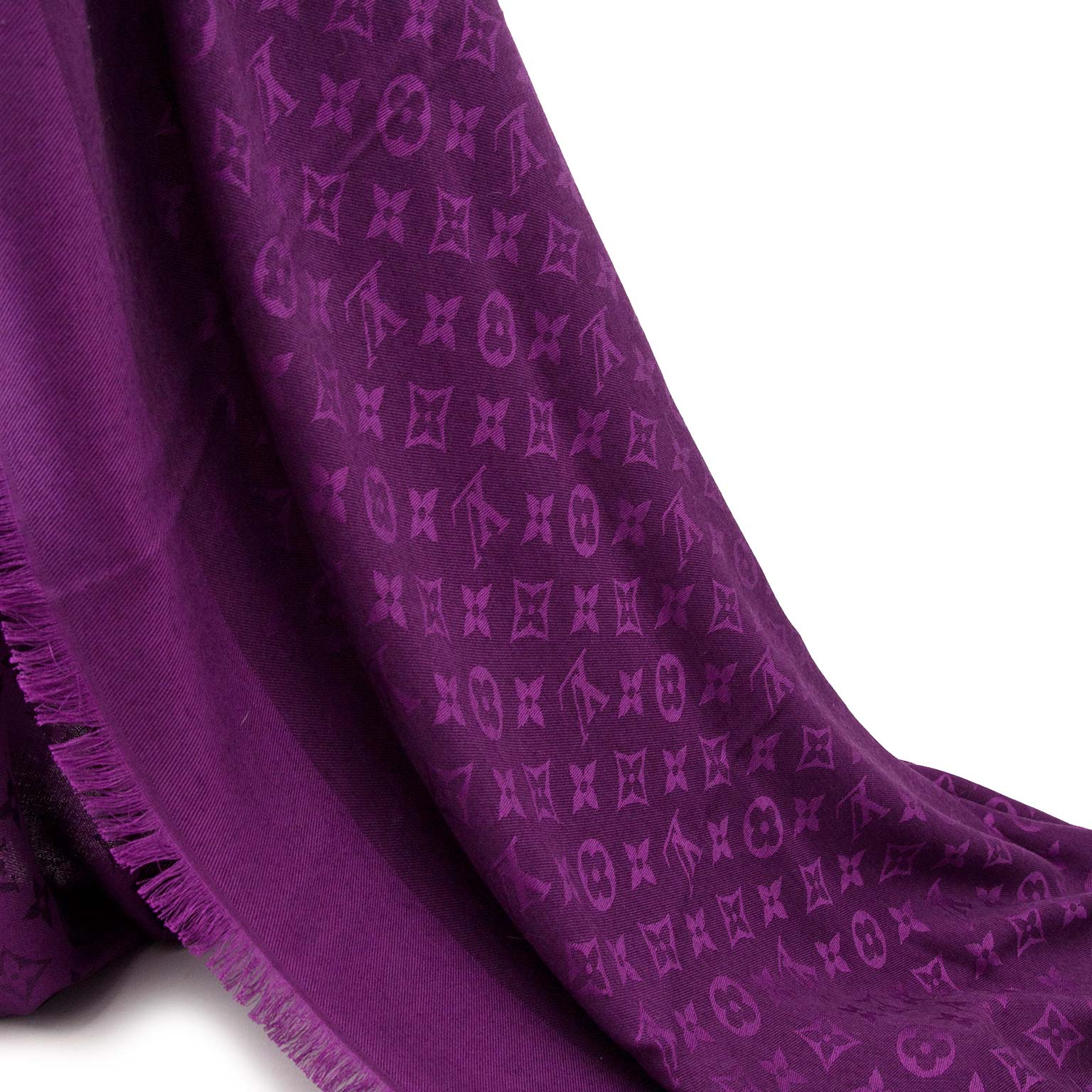 koop veilig online aan de beste prijs Louis Vuitton Beyond monogram shawl scarf purple cassis wool silk