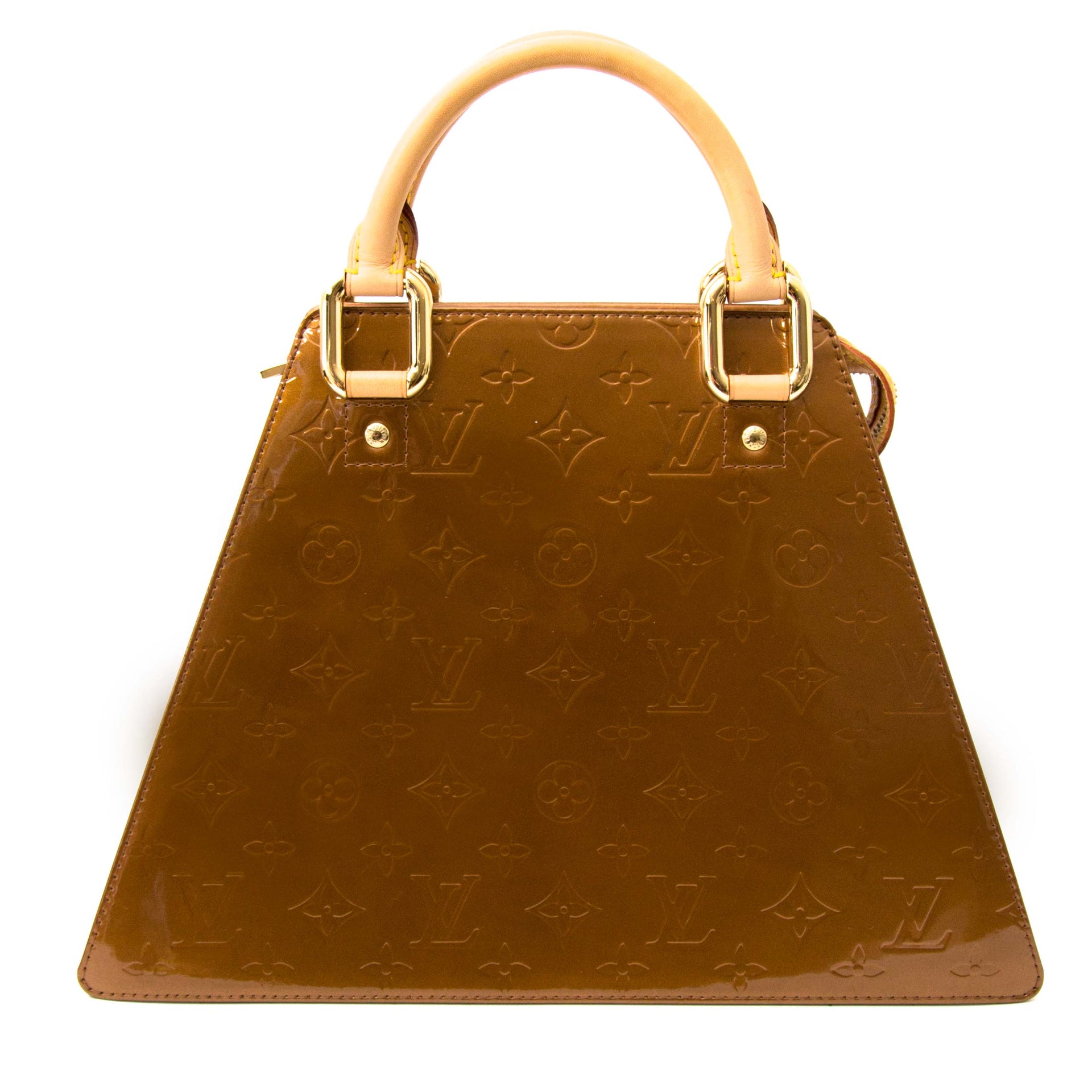 koop veilig online jouw tweedehands Louis Vuitton Bronze Monogram Vernis Forsyth GM Bag