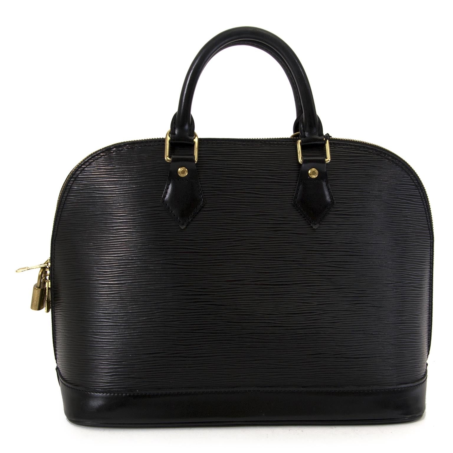 Louis Vuitton black epi leather pm alma bag now for sale at labellov vintage fashion webshop belgium