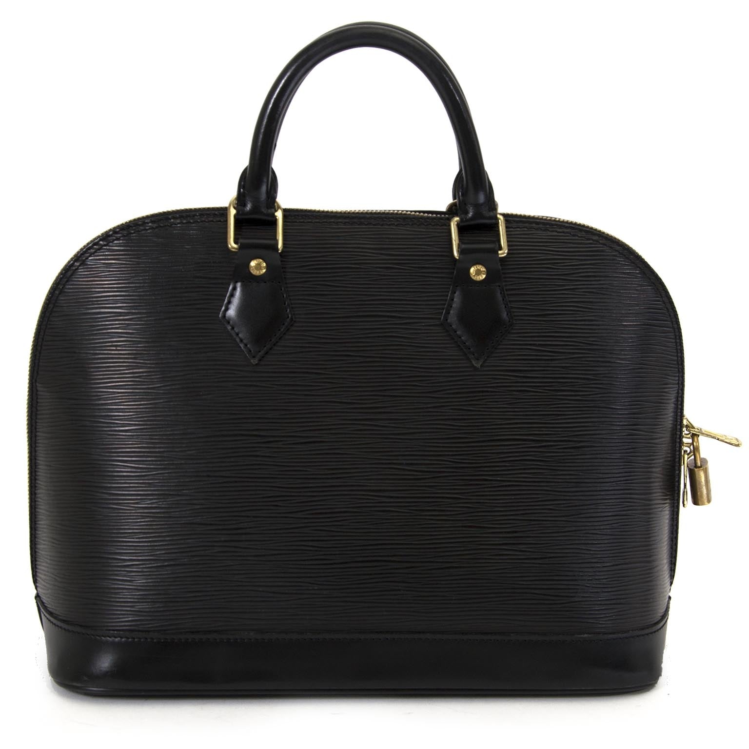 Louis Vuitton black epi leather pm alma bag now for sale at labellov vintage fashion webshop belgium