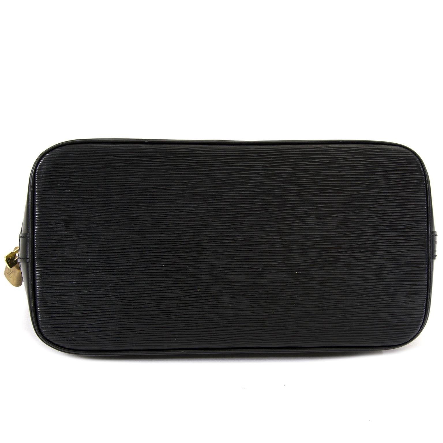 Louis Vuitton black epi leather pm alma bag now for sale at labellov vintage fashion webshop belgium