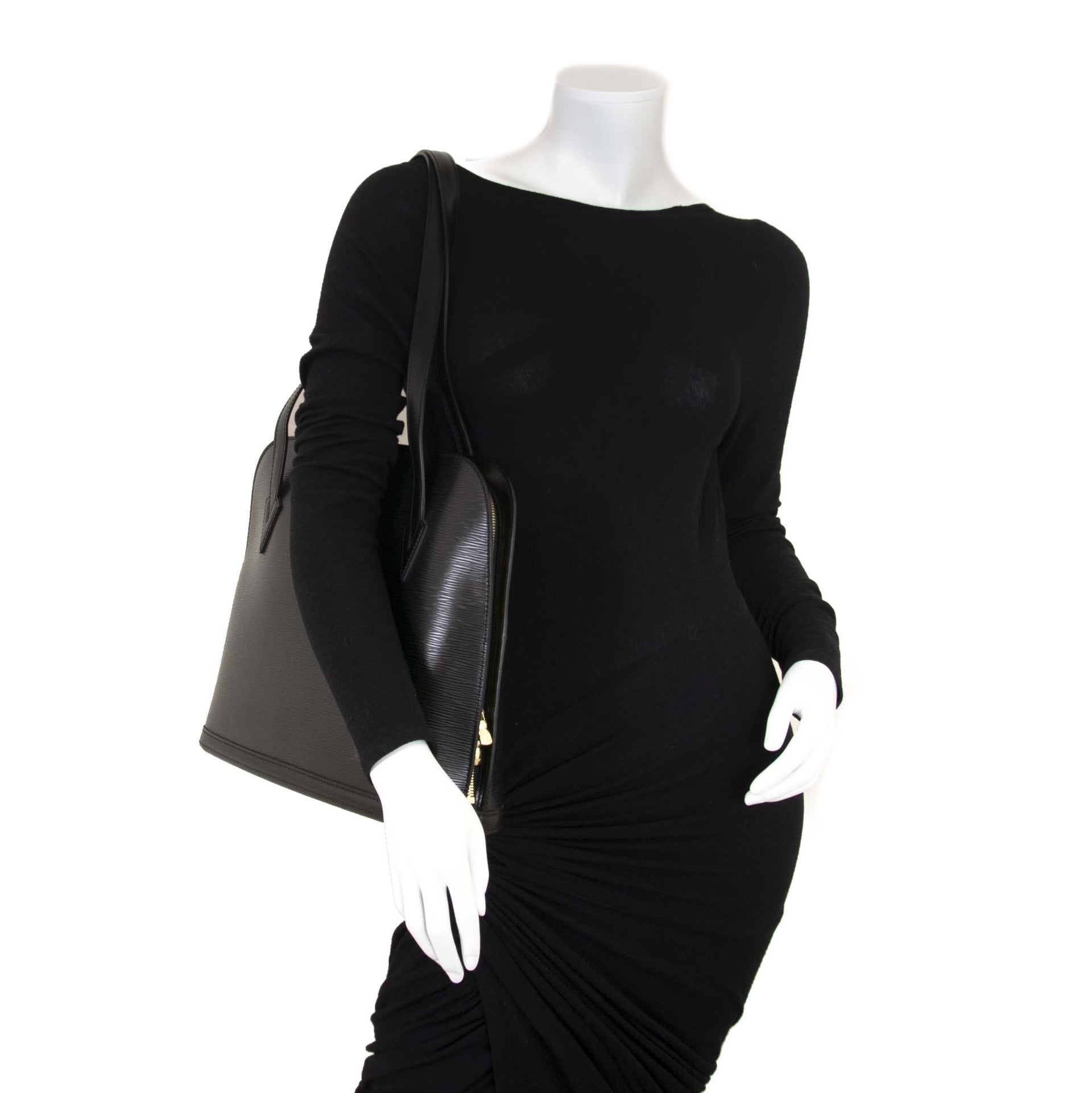 Louis Vuitton Black Epi Leather Lussac Shoulder Bag now for sale at labellov vintage fashion webshop belgium