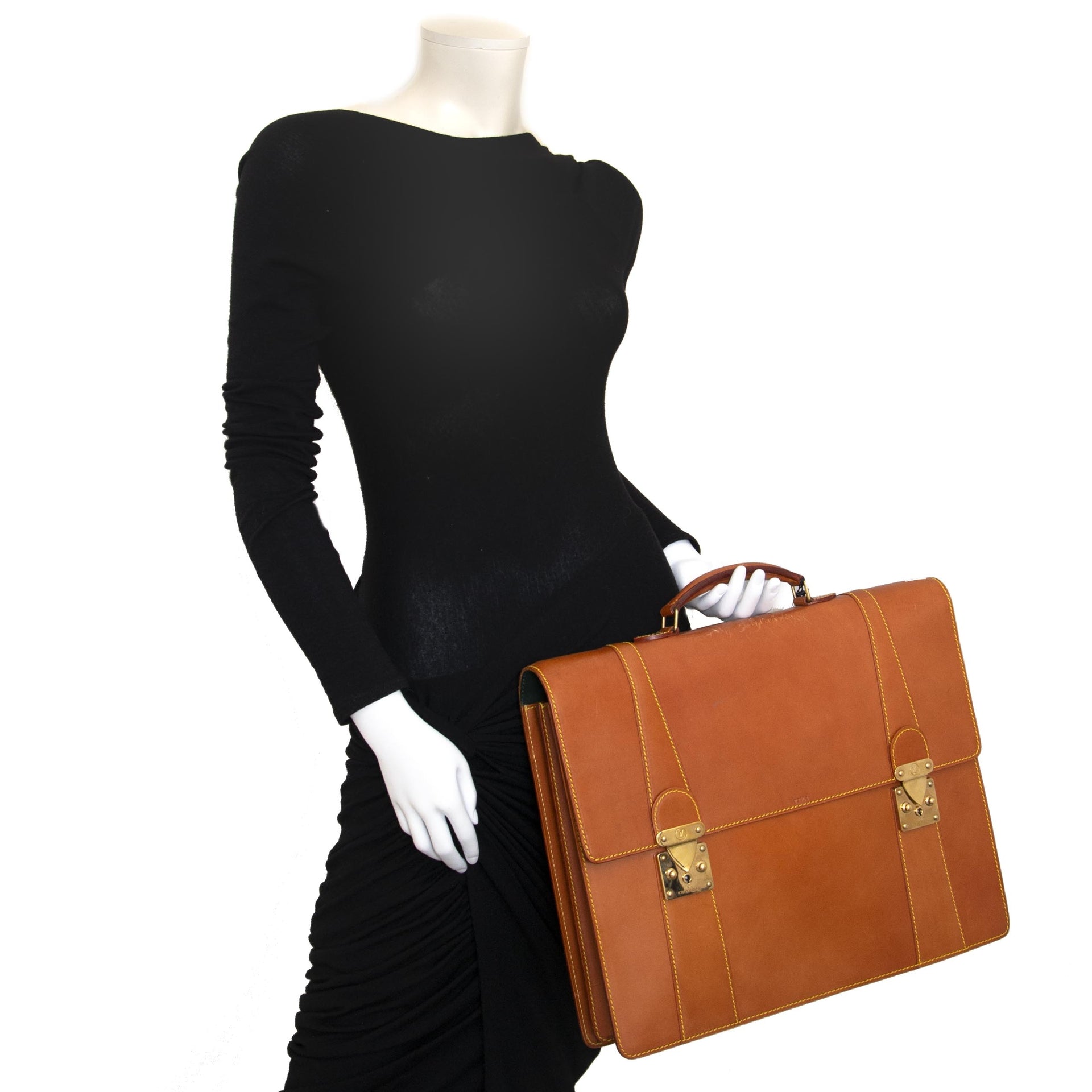 Louis Vuitton Vachetta Leather Serviette Briefcase now for sale at labellov vintage fashion webshop belgium