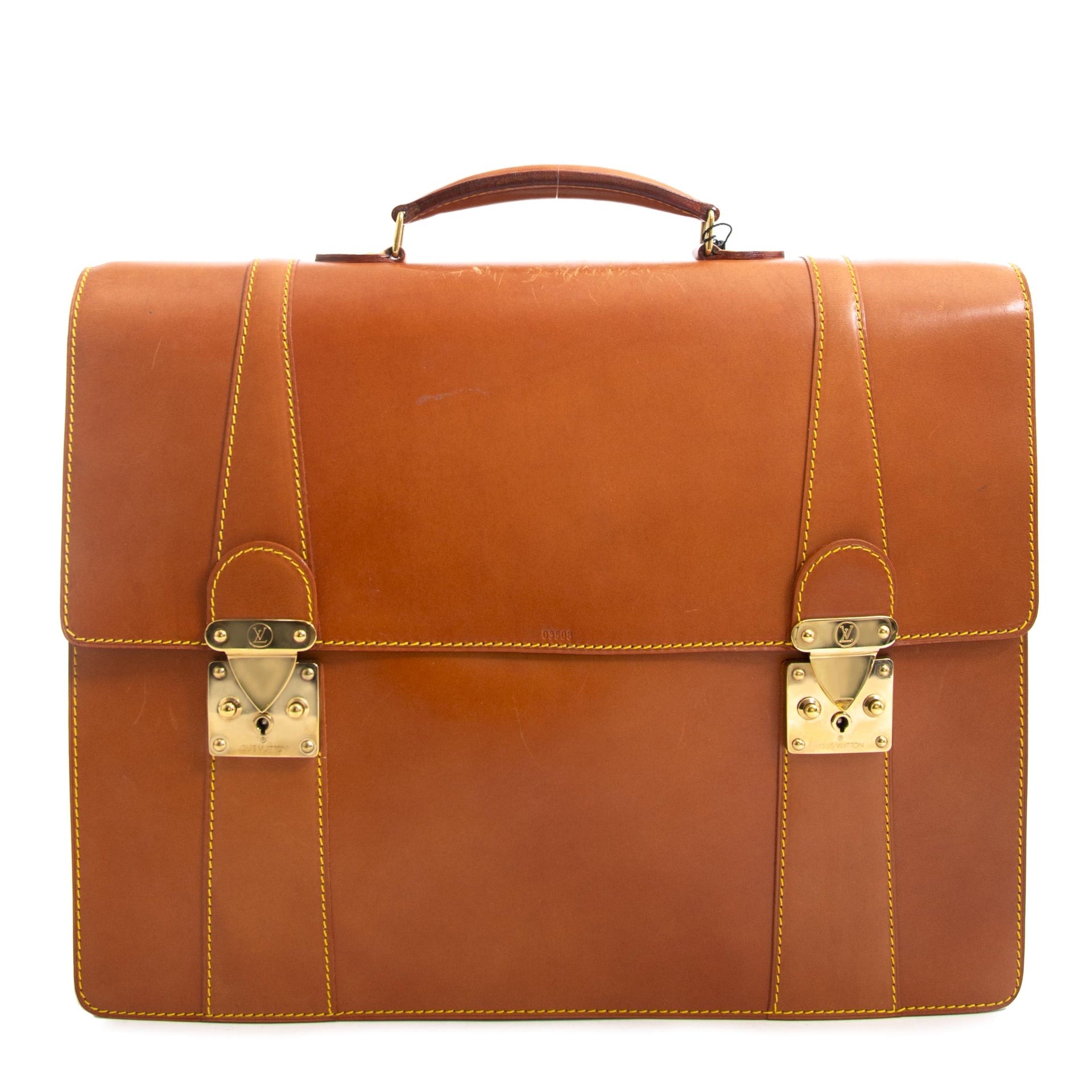 Louis Vuitton Vachetta Leather Serviette Briefcase now for sale at labellov vintage fashion webshop belgium