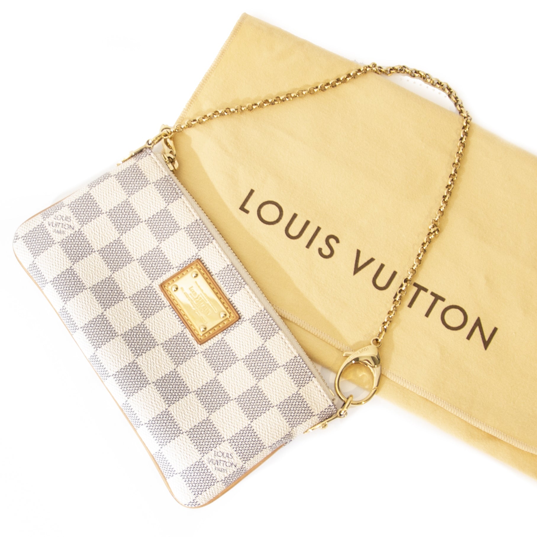 Authentique seconde main vintage Louis Vuitton Damier Azur Pochette Milla MM achète en ligne webshop LabelLOV