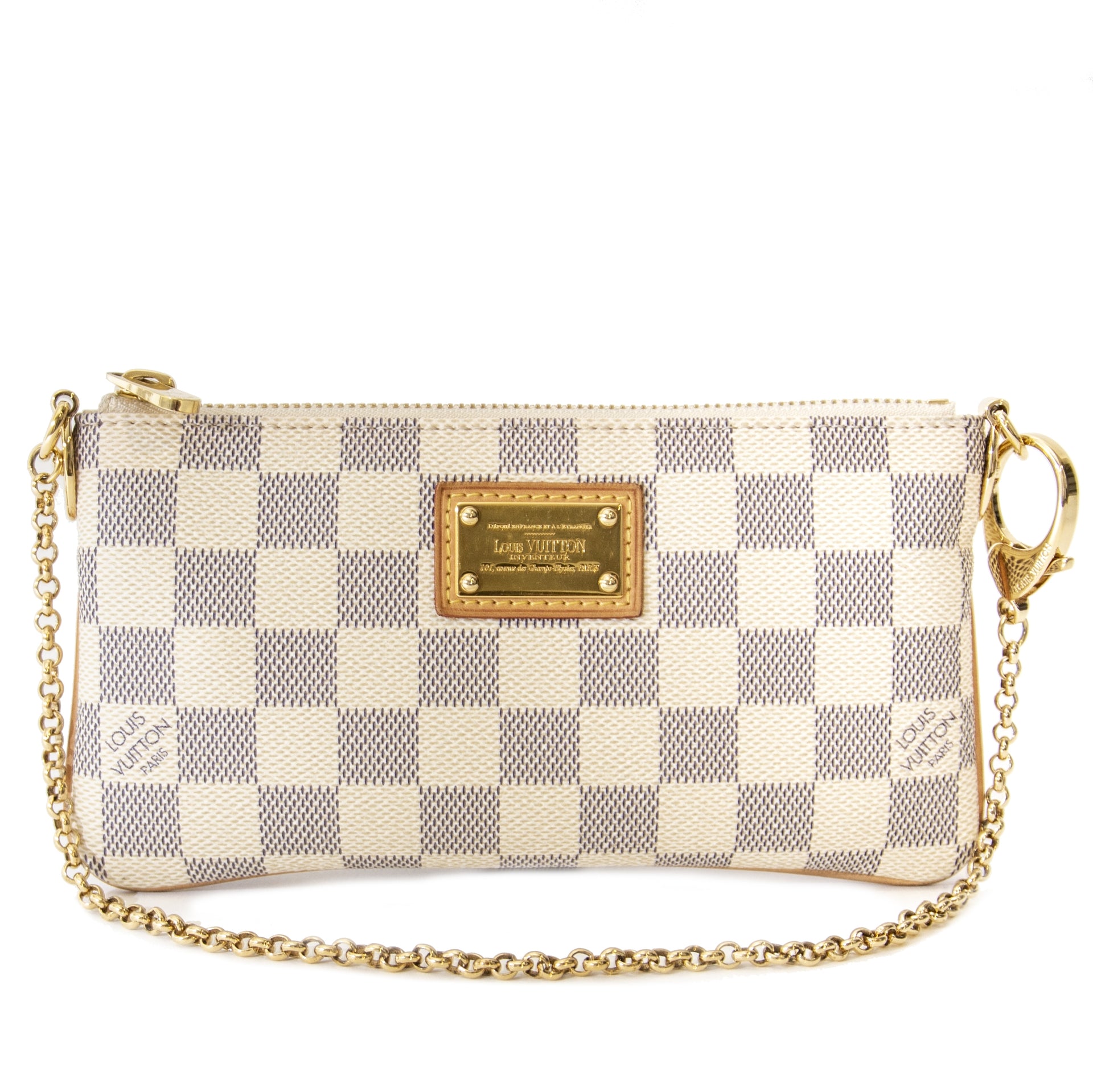 Authentic second hand vintage Louis Vuitton Damier Azur Pochette Milla MM buy online webshop LabelLOV