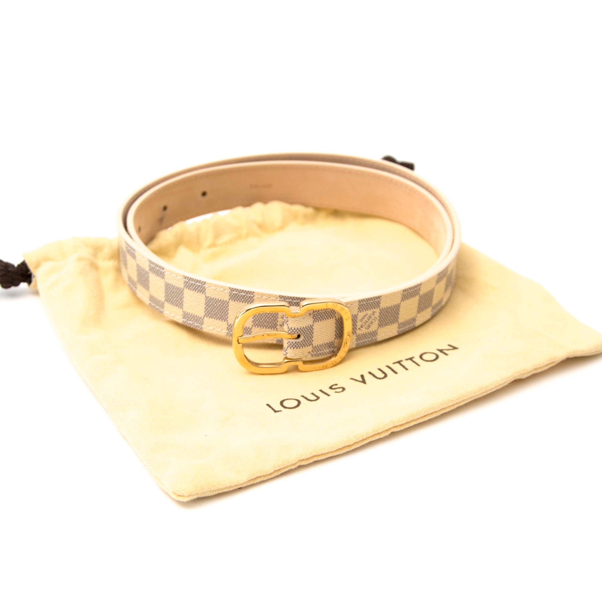 Louis Vuitton Mini Damier Belt Damier Azur Canvas Belt for sale online at labellov