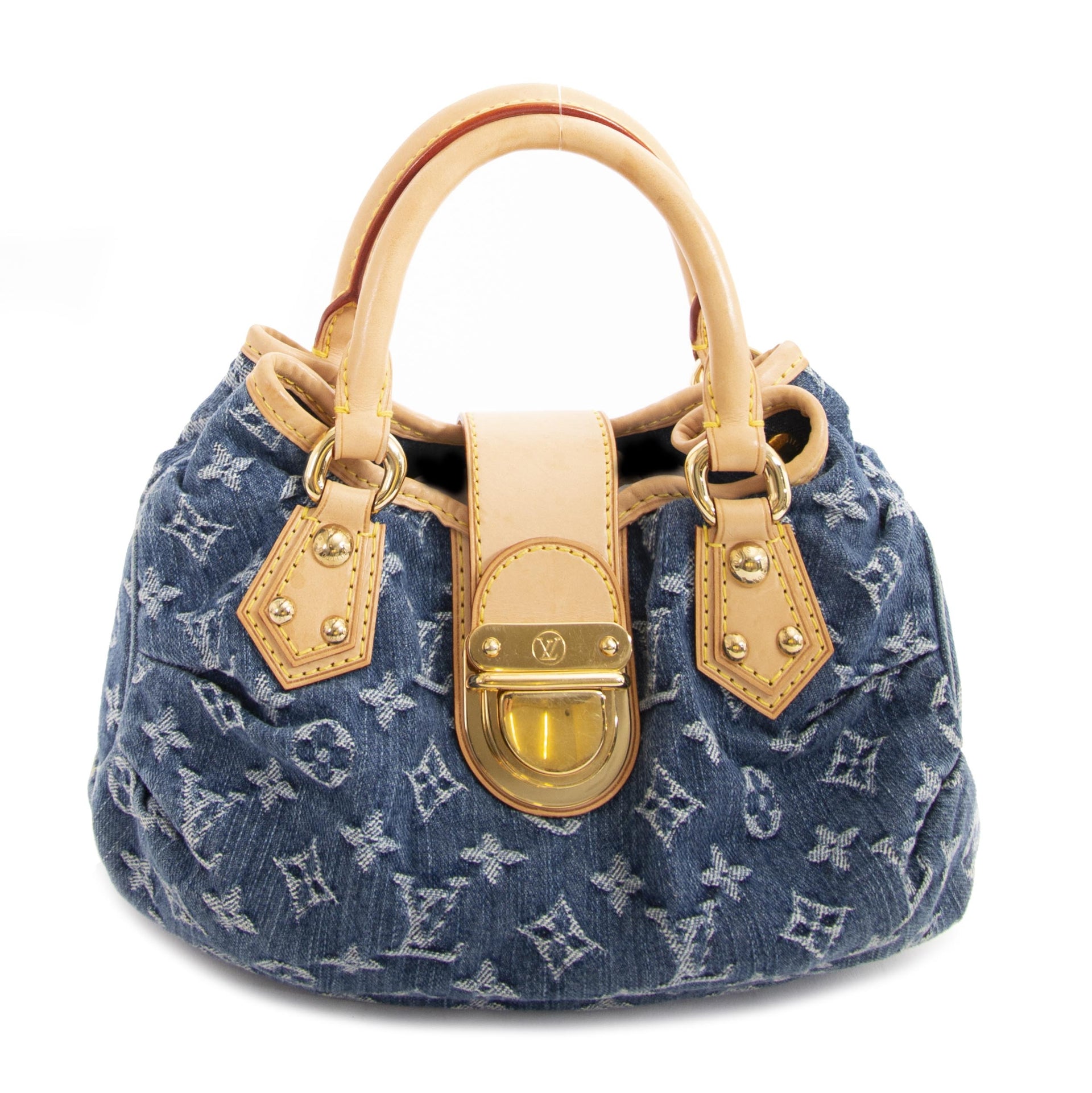 Louis Vuitton Pleaty PM Blue Monogram Denim Handbag now for sale at labellov vintage fashion webshop belgium