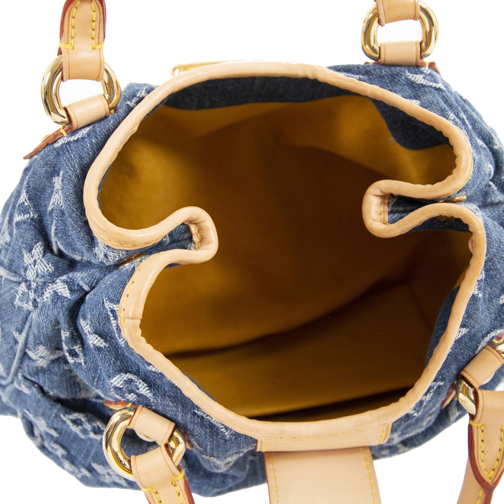 Louis Vuitton Pleaty PM Blue Monogram Denim Handbag now for sale at labellov vintage fashion webshop belgium