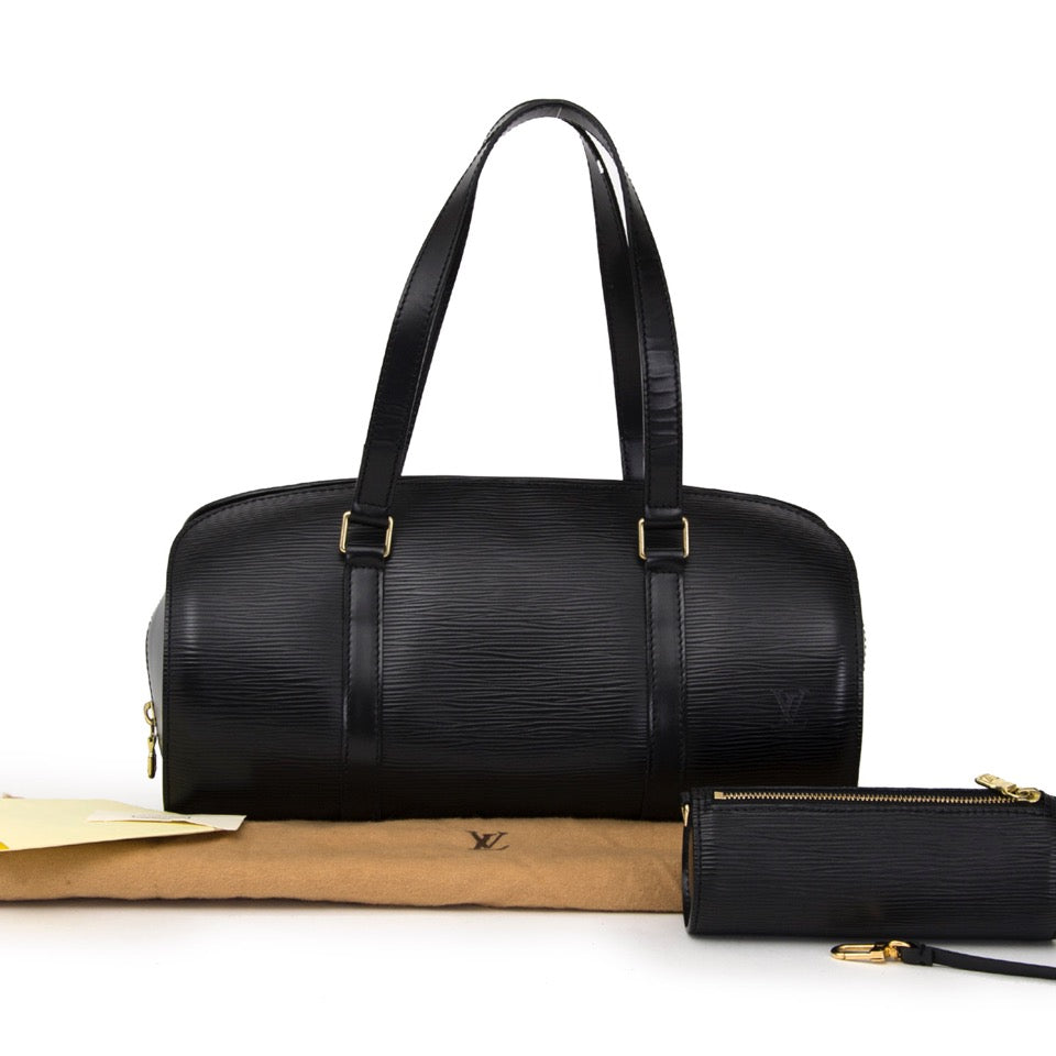Buy Louis Vuitton Black Epi Soufflot top handle and shoulder bag at the right price at LabelLOV vintage webshop. Luxe, vintage, fashion. Safe and secure online shopping. Antwerp, Belgium.